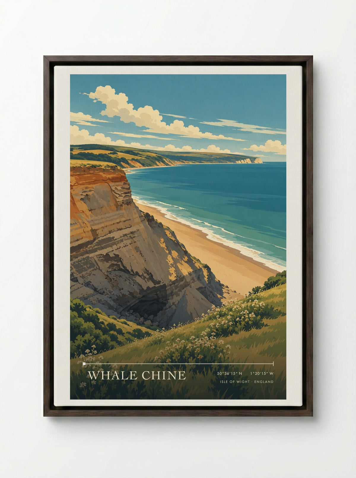Whale Chine, Isle of Wight | Travel Poster - Framed Canvas Dark Wood