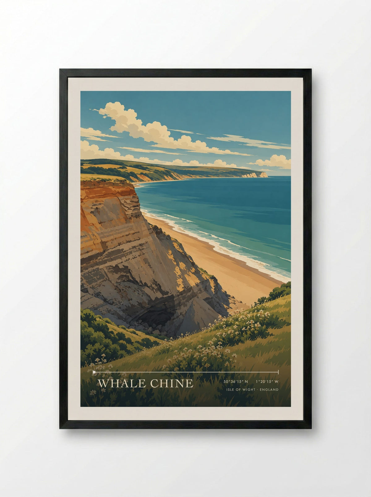 Whale Chine, Isle of Wight | Travel Poster - Framed Print Black