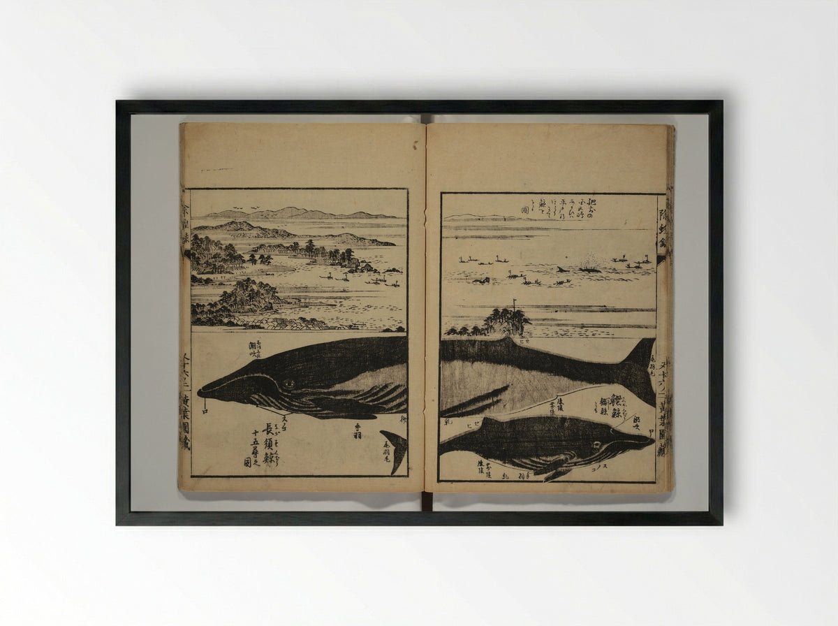 Whales and Whale Oil (Jokō roku) - Hasegawa Settan - Framed Print Black