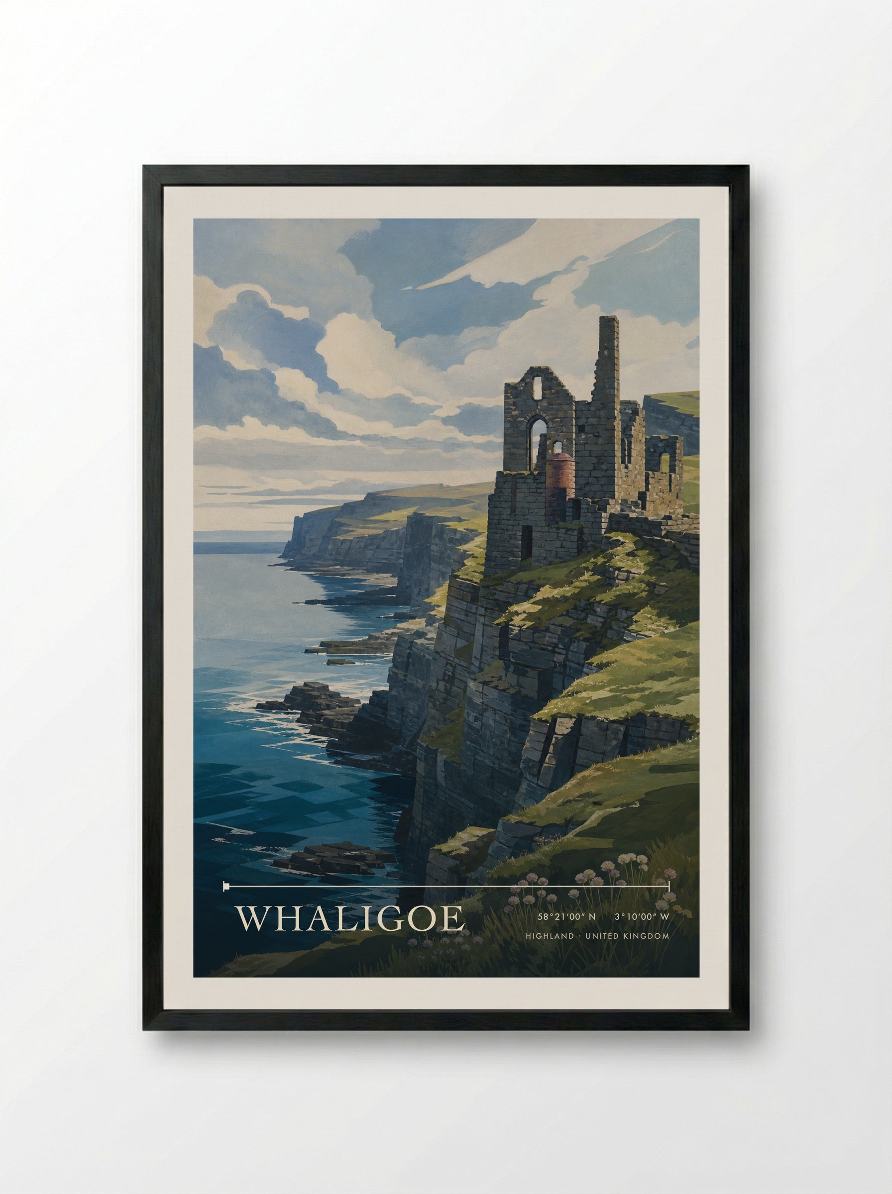 Whaligoe Highland United Kingdom Travel Poster - Framed Print Black