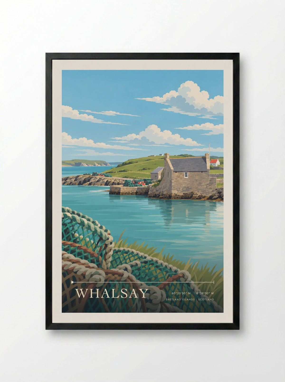 Whalsay, Shetland Islands | Travel Poster - Framed Print Black
