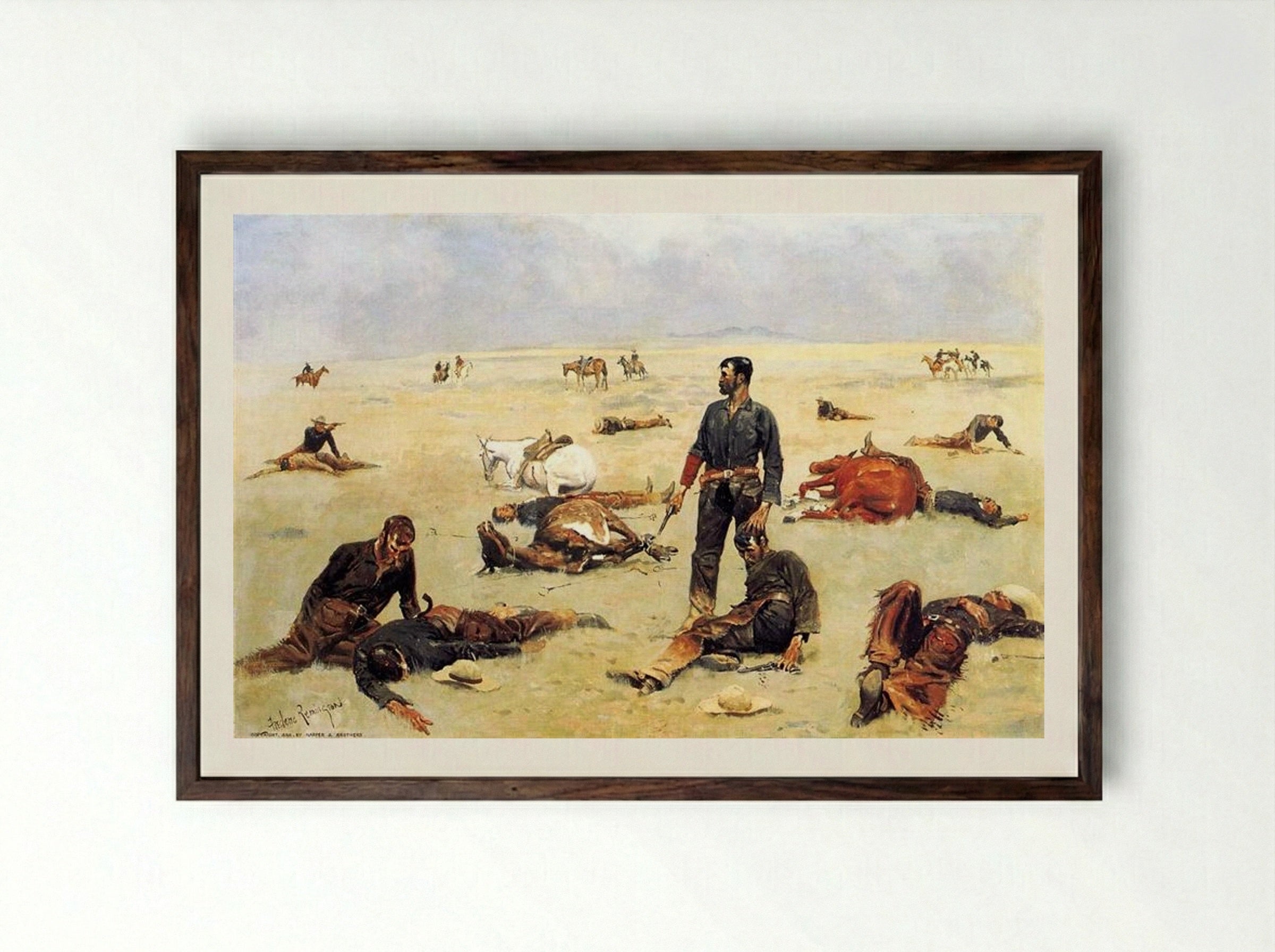 What an Unbranded Cow Has Cost - Frederic Remington - Framed Print Dark Wood