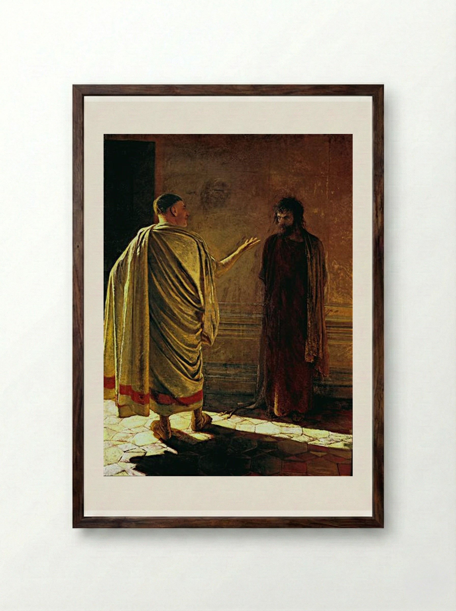 What is Truth? Christ and Pilate - Nikolai Ge - Framed Print Dark Wood