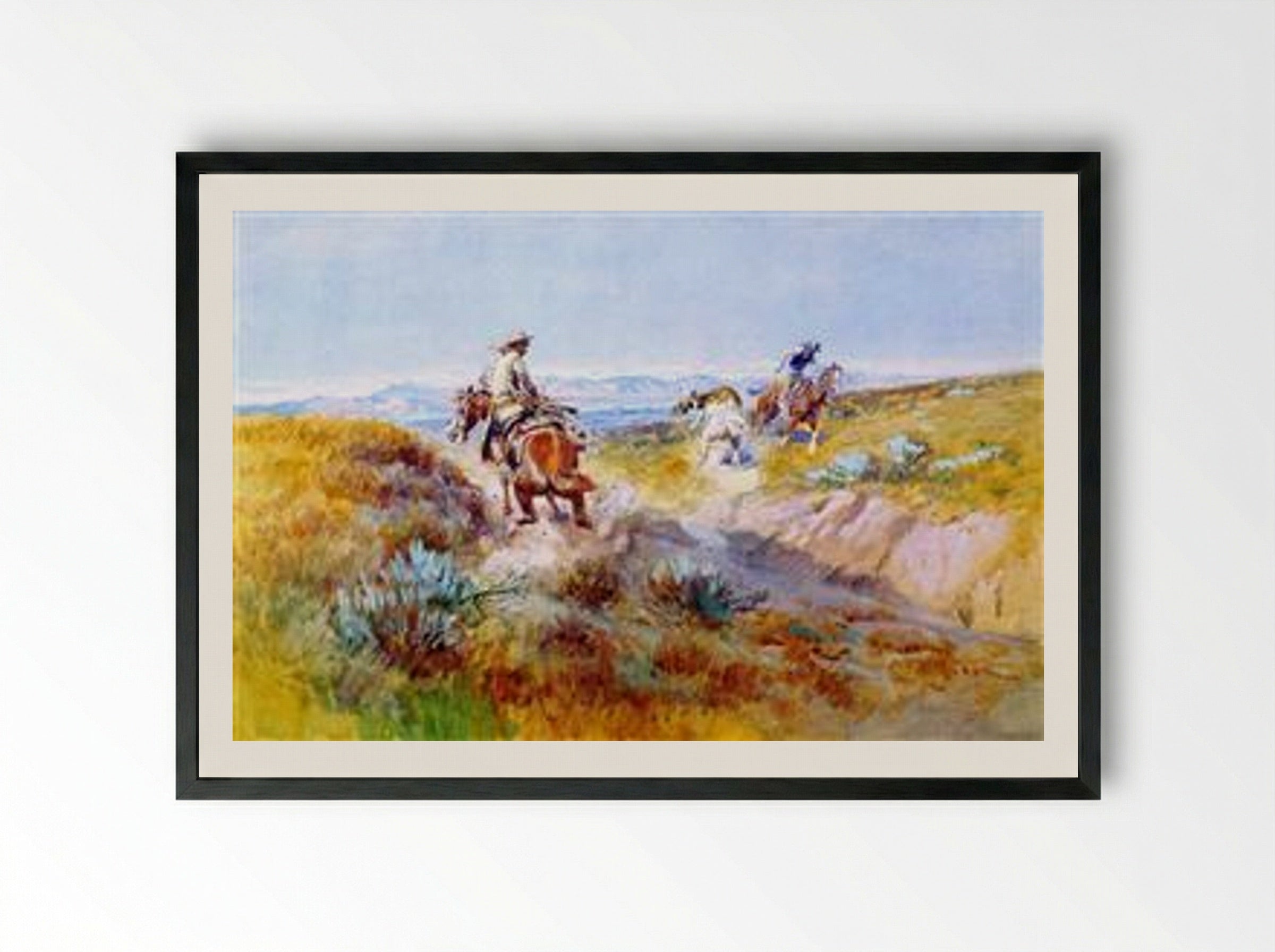 When Cows were Wild - Charles M. Russell - Framed Print Black