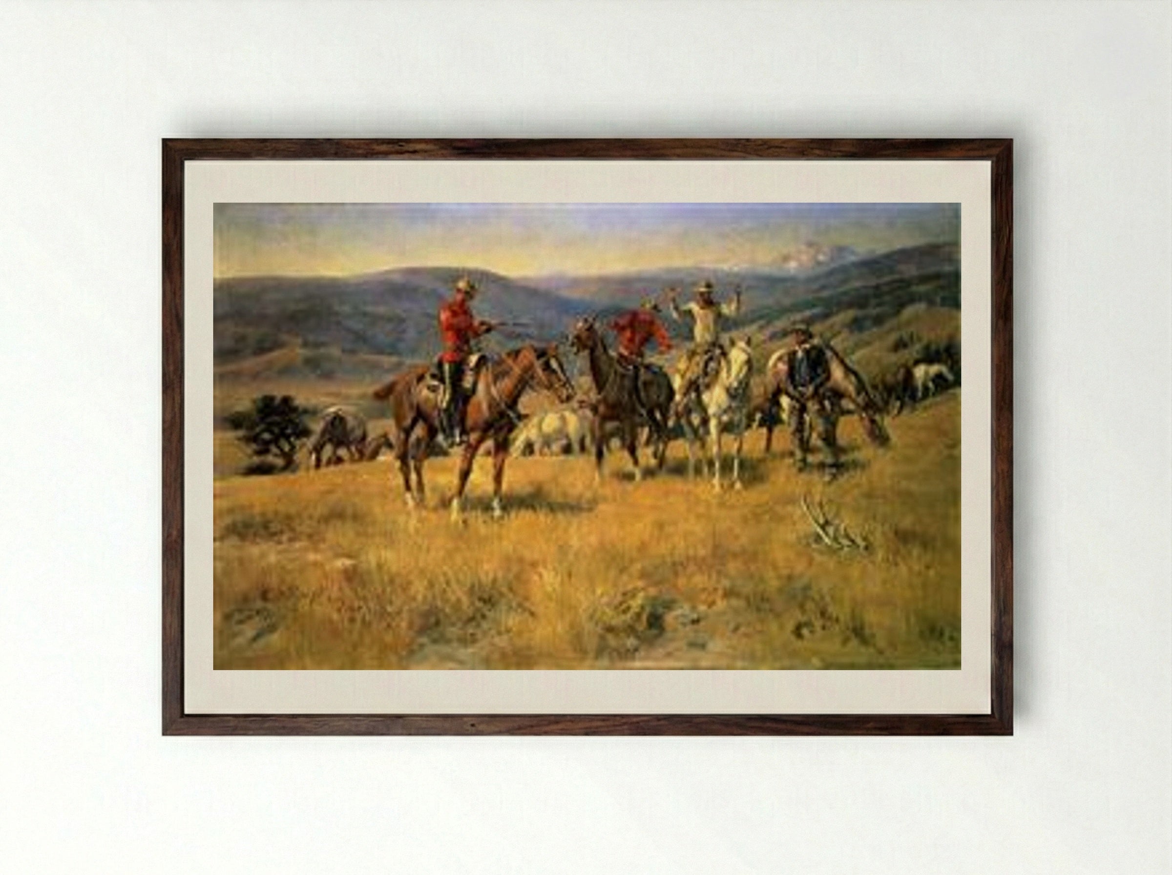 When Law Dulls the Edge of Chance - Charles M. Russell - Framed Print Dark Wood