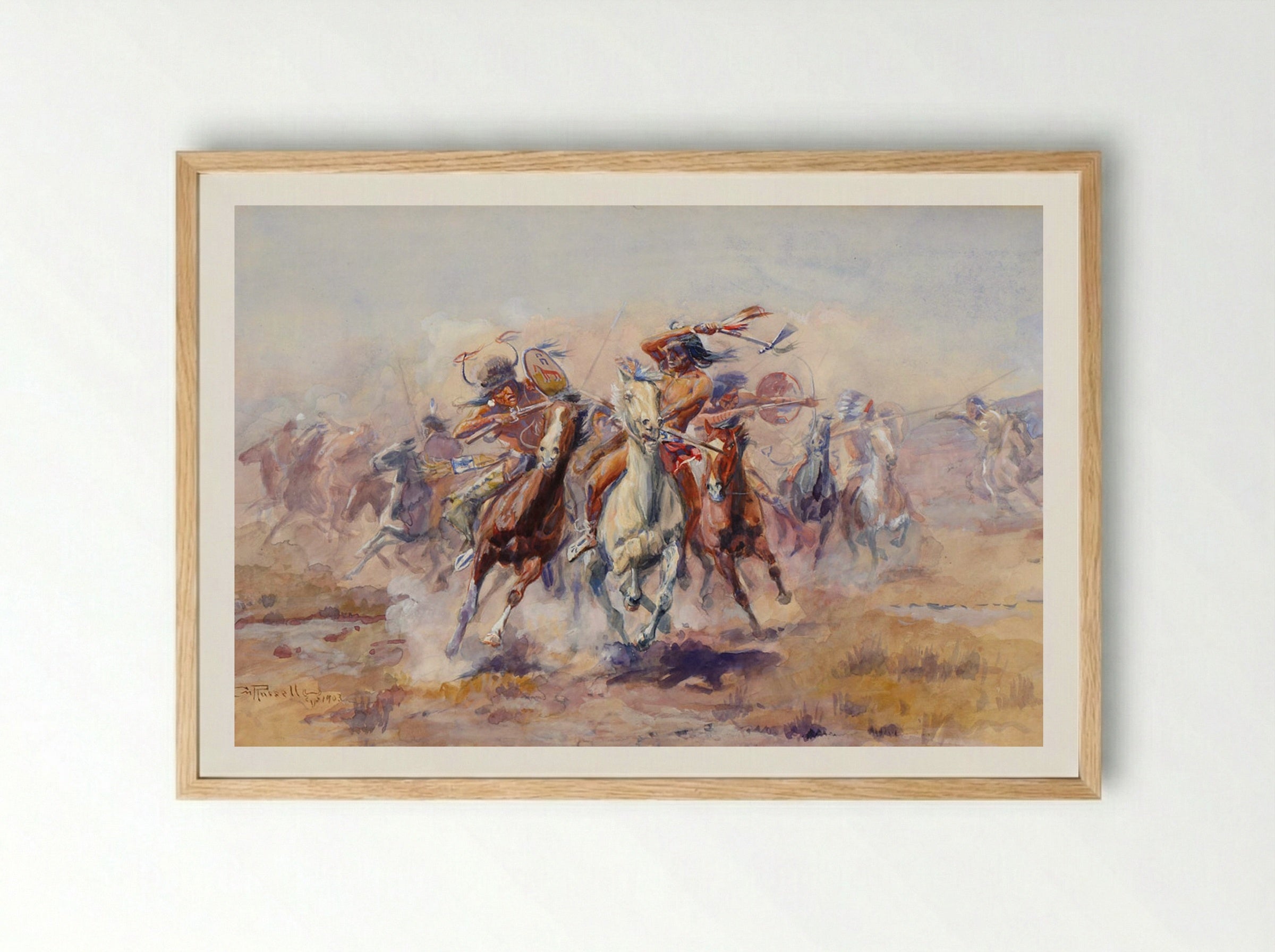 When Sioux and Blackfeet Meet - Charles M. Russell - Framed Print Wood