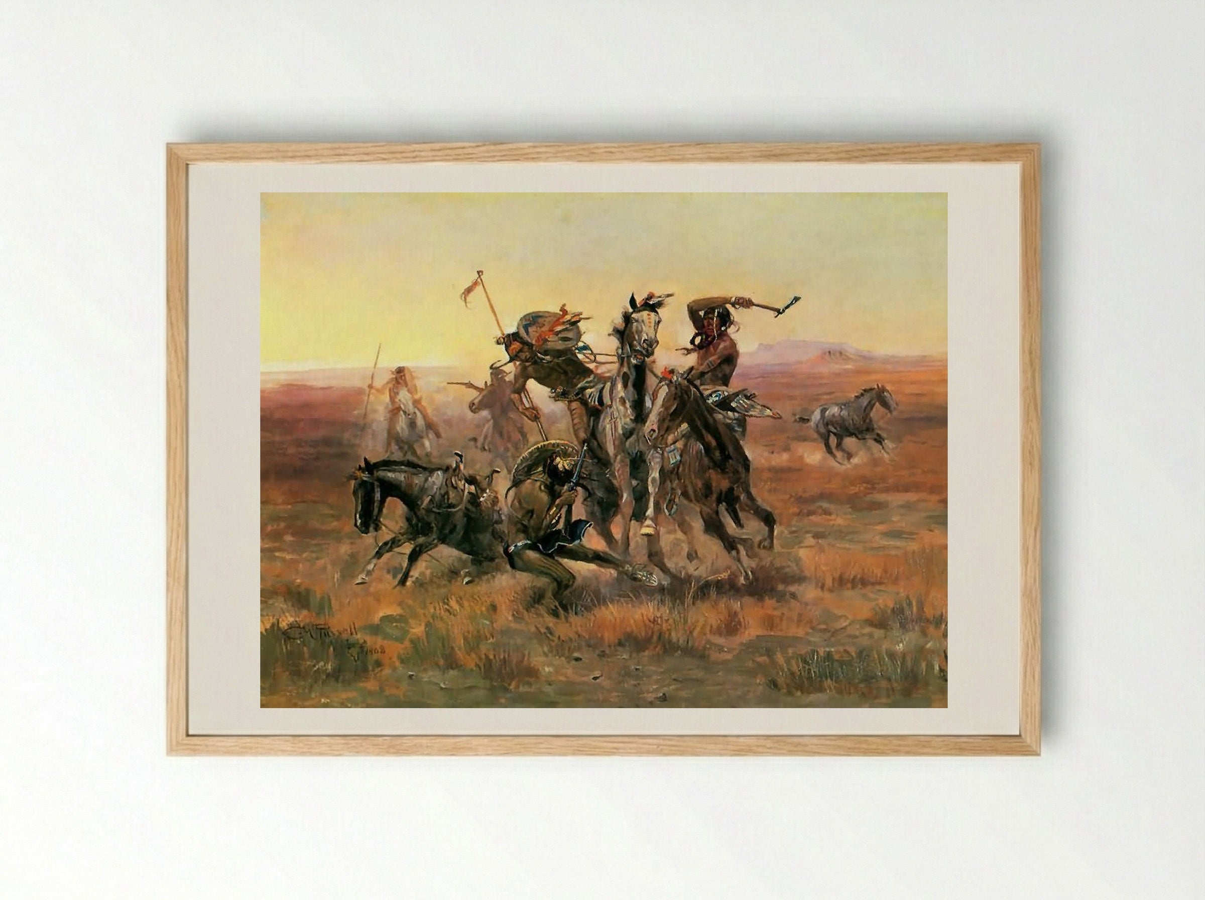 When Sioux and Blackfoot Meet - Charles M. Russell - Framed Print Wood
