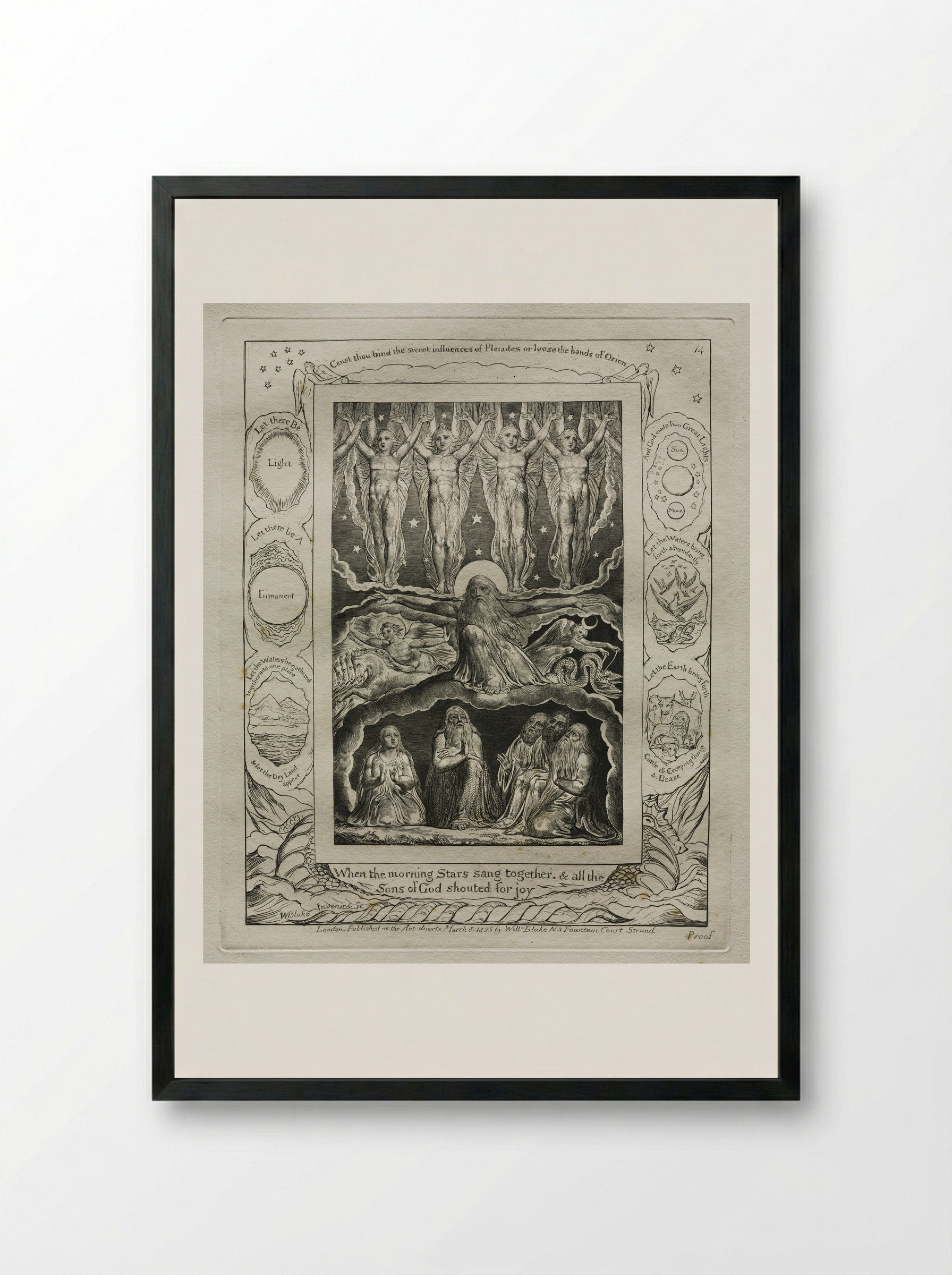 When the Morning Stars Sang Together and All the Sons of God Shouted for Joy (The Book of Job) - William Blake - Framed Print Black