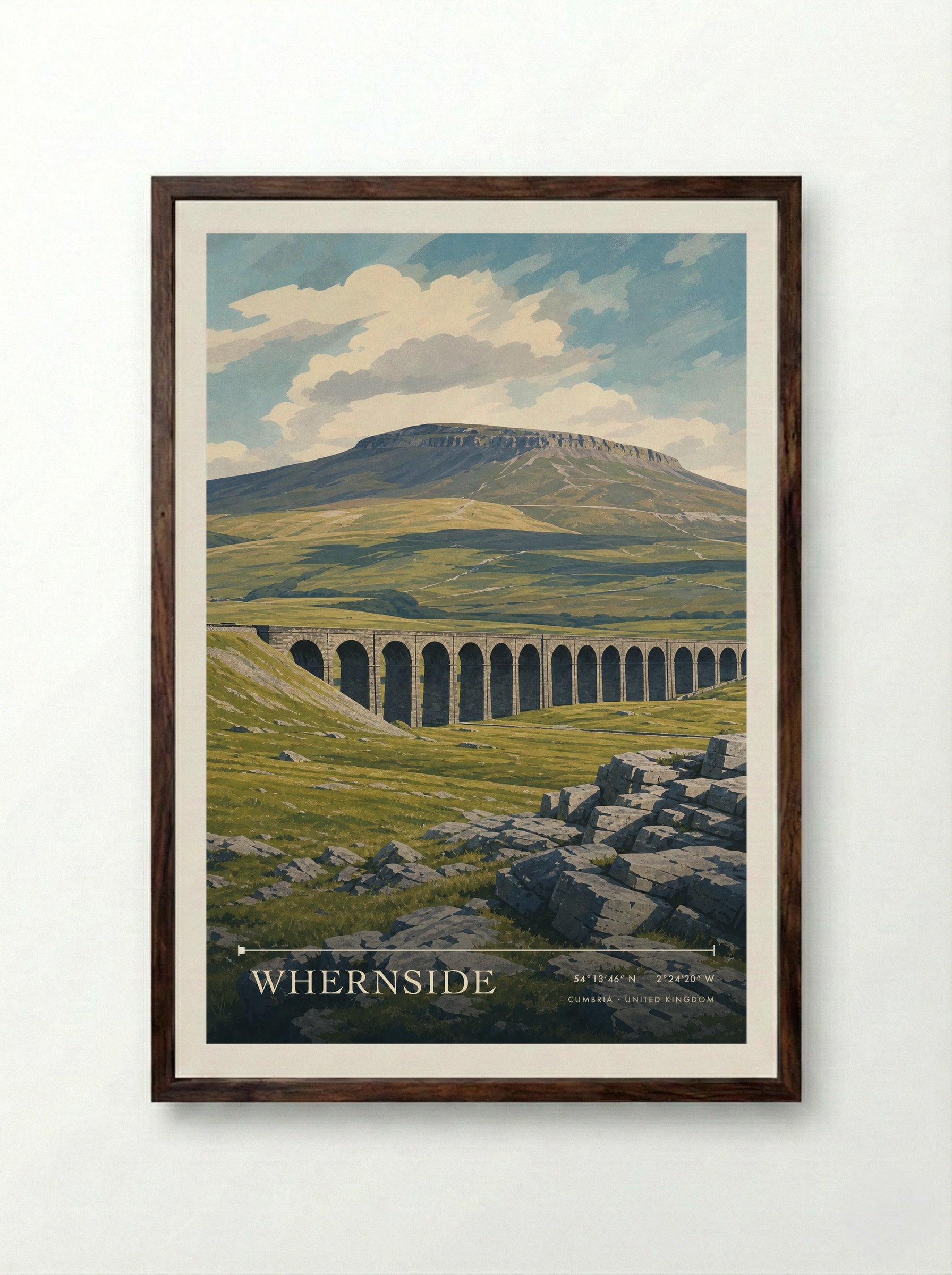 Whernside Cumbria United Kingdom Travel Poster - Framed Print Dark Wood