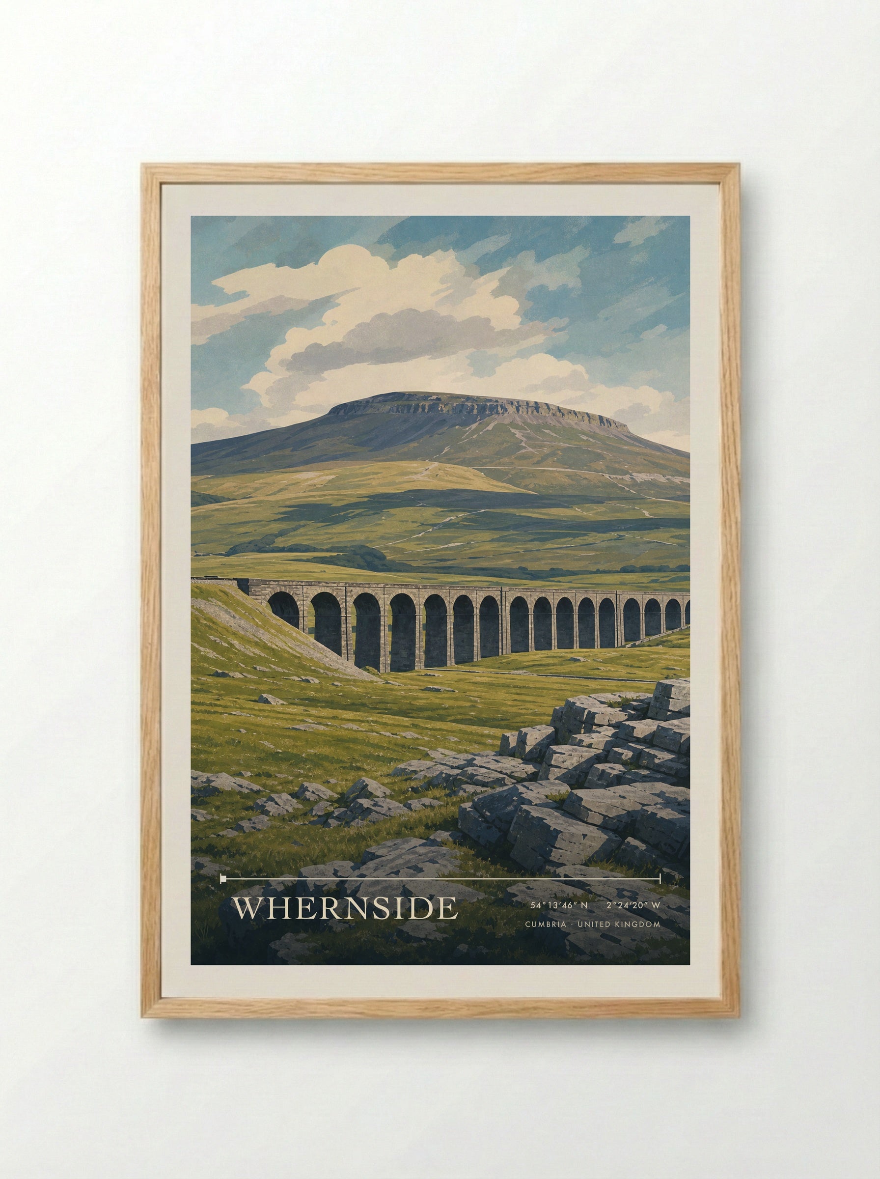 Whernside Cumbria United Kingdom Travel Poster - Framed Print Wood