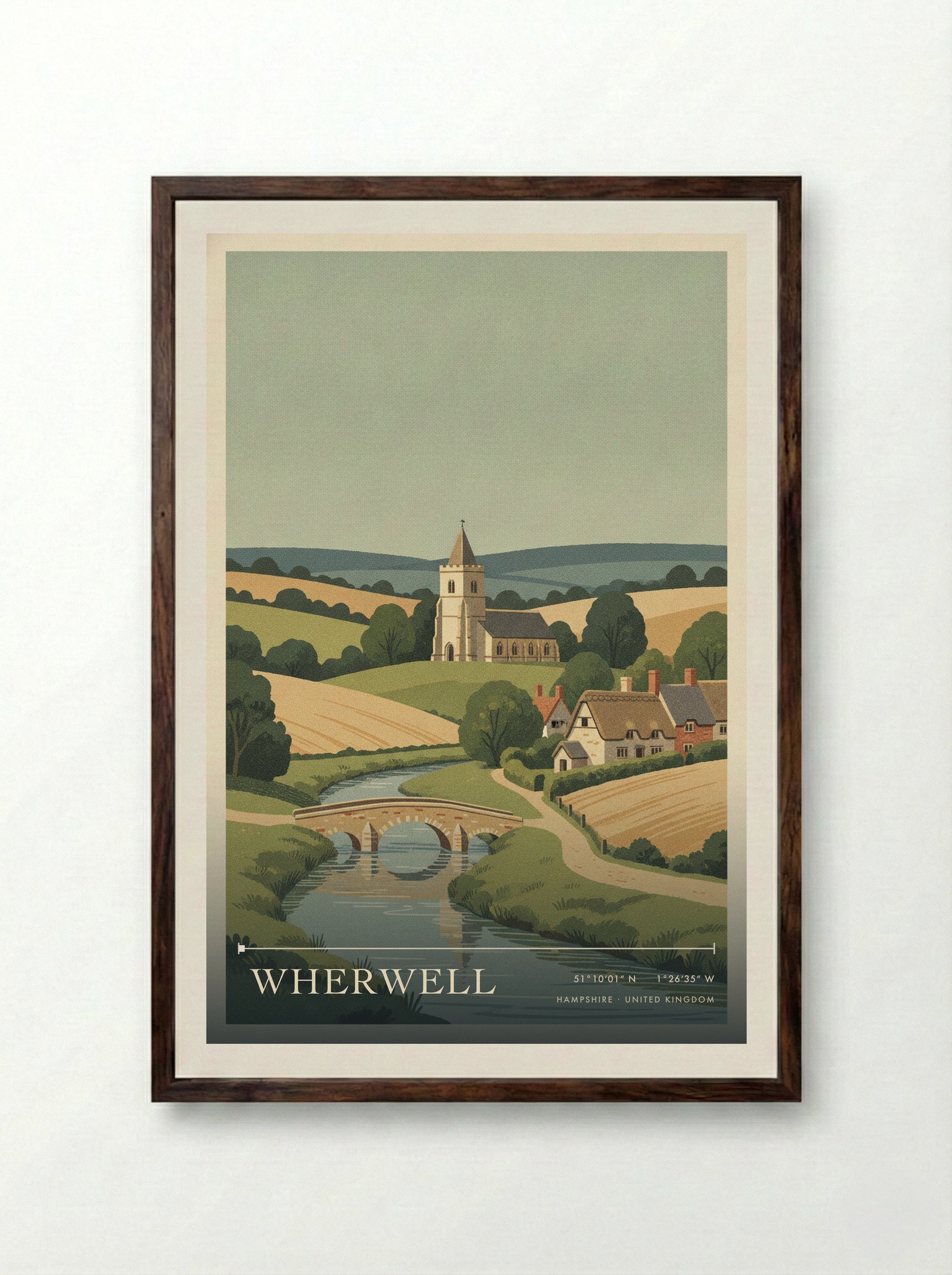 Wherwell Hampshire United Kingdom Travel Poster - Framed Print Dark Wood