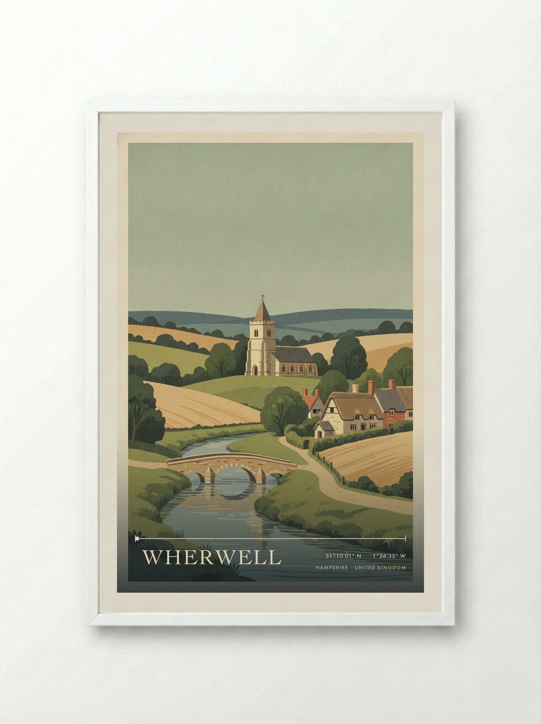 Wherwell Hampshire United Kingdom Travel Poster - Framed Print White