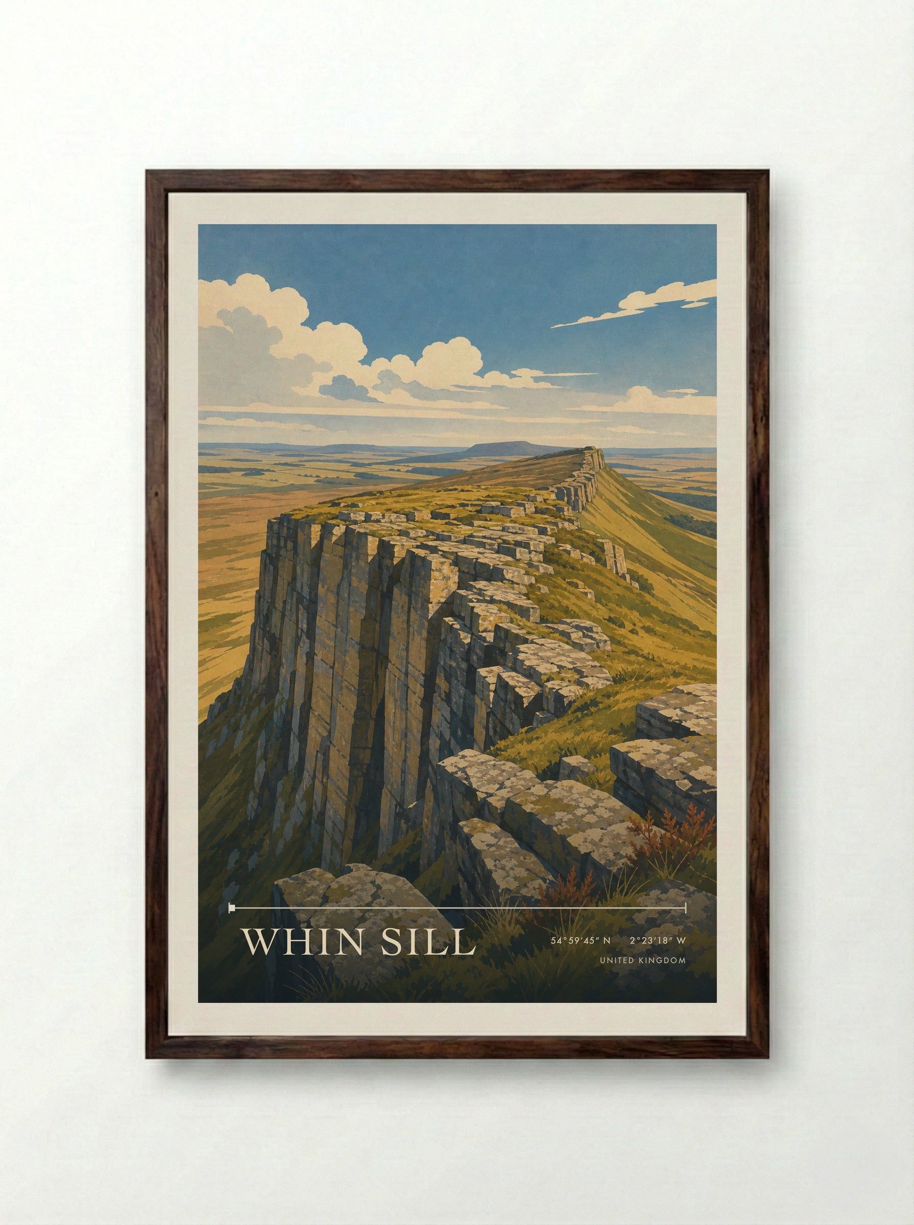 Whin Sill United Kingdom Travel Poster - Framed Print Dark Wood