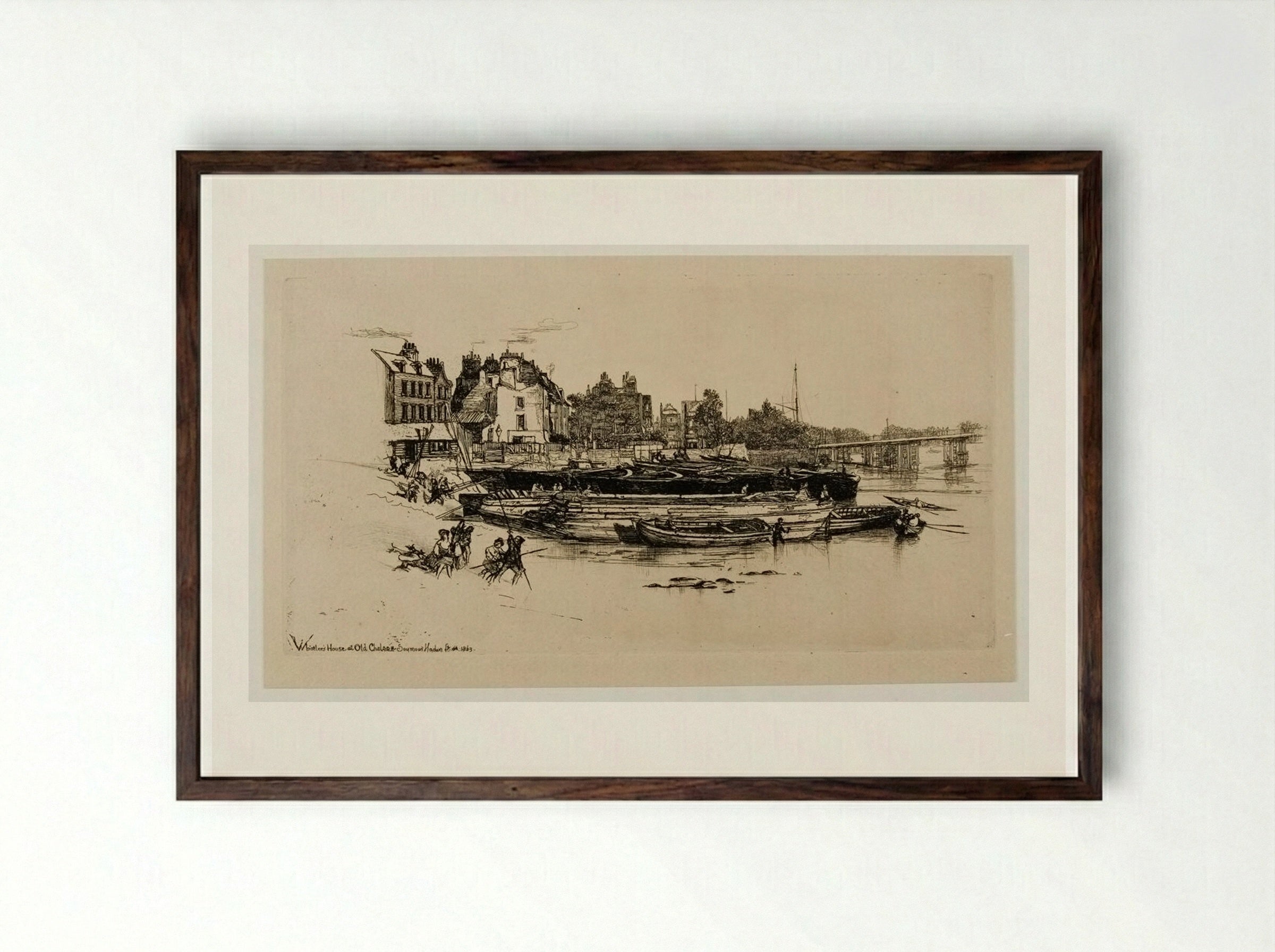 Whistler's House at Old Chelsea - Francis Seymour Haden - Framed Print Dark Wood