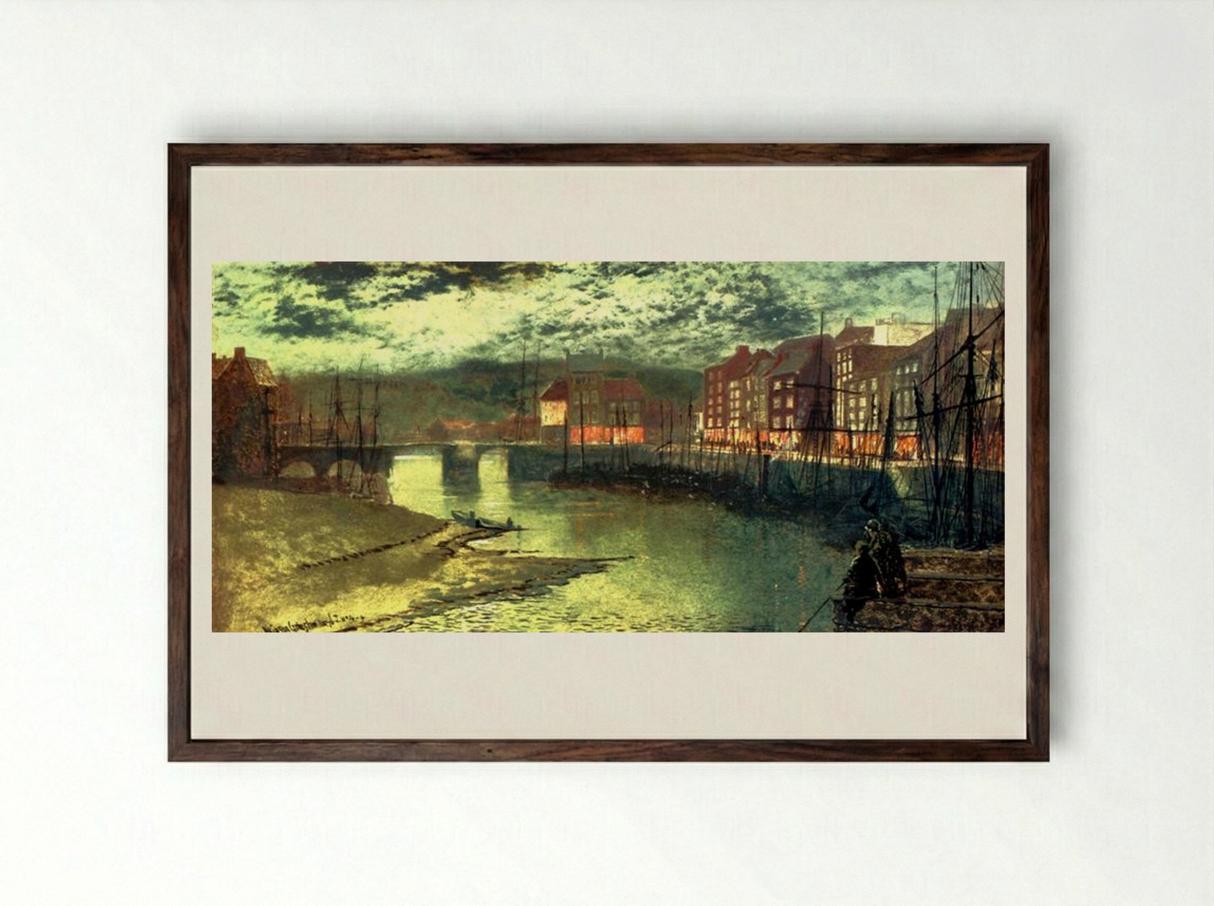 Whitby Docks - John Atkinson Grimshaw - Framed Print Dark Wood