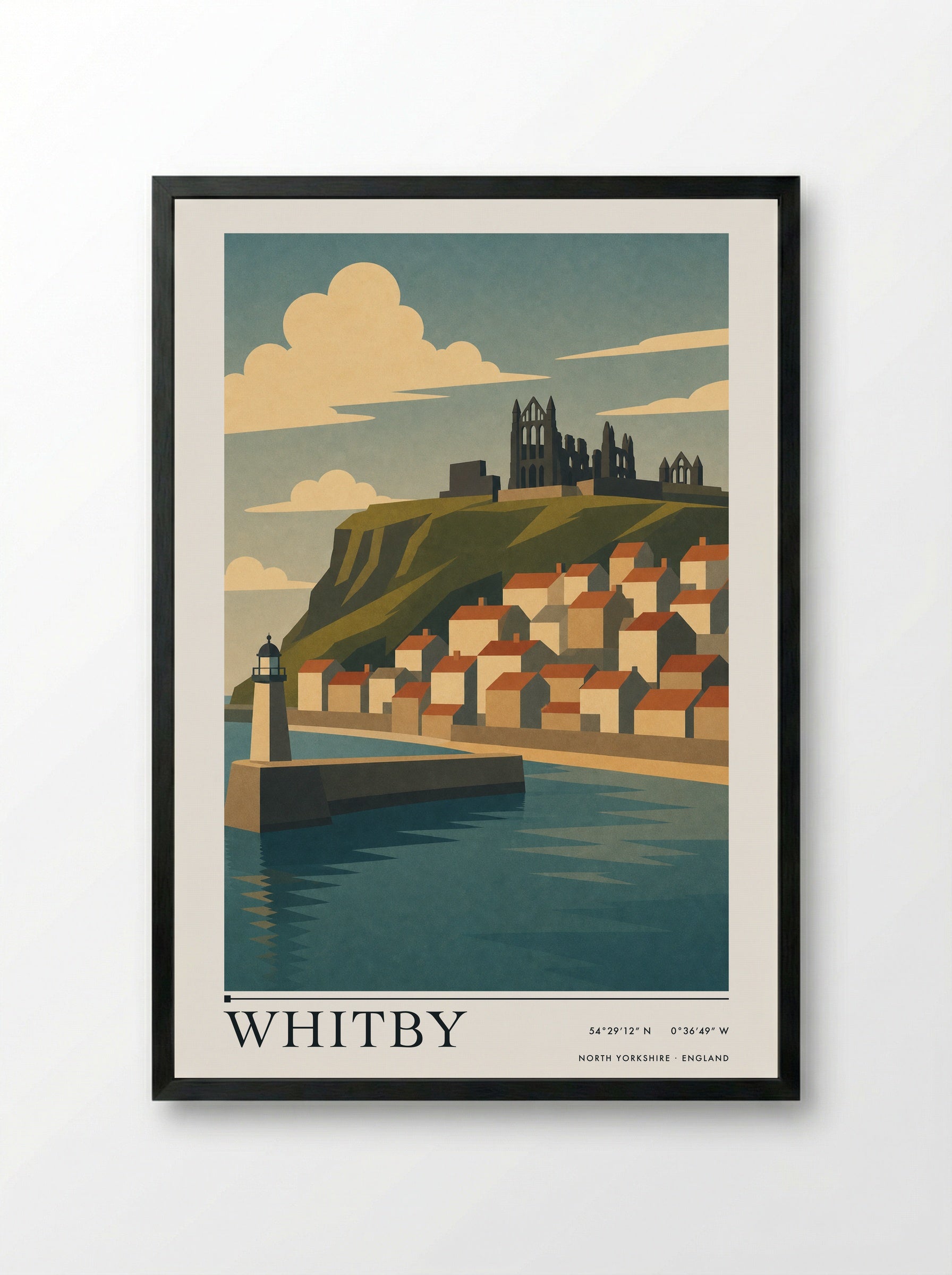 Whitby Yorkshire Travel Poster - Framed Print Black