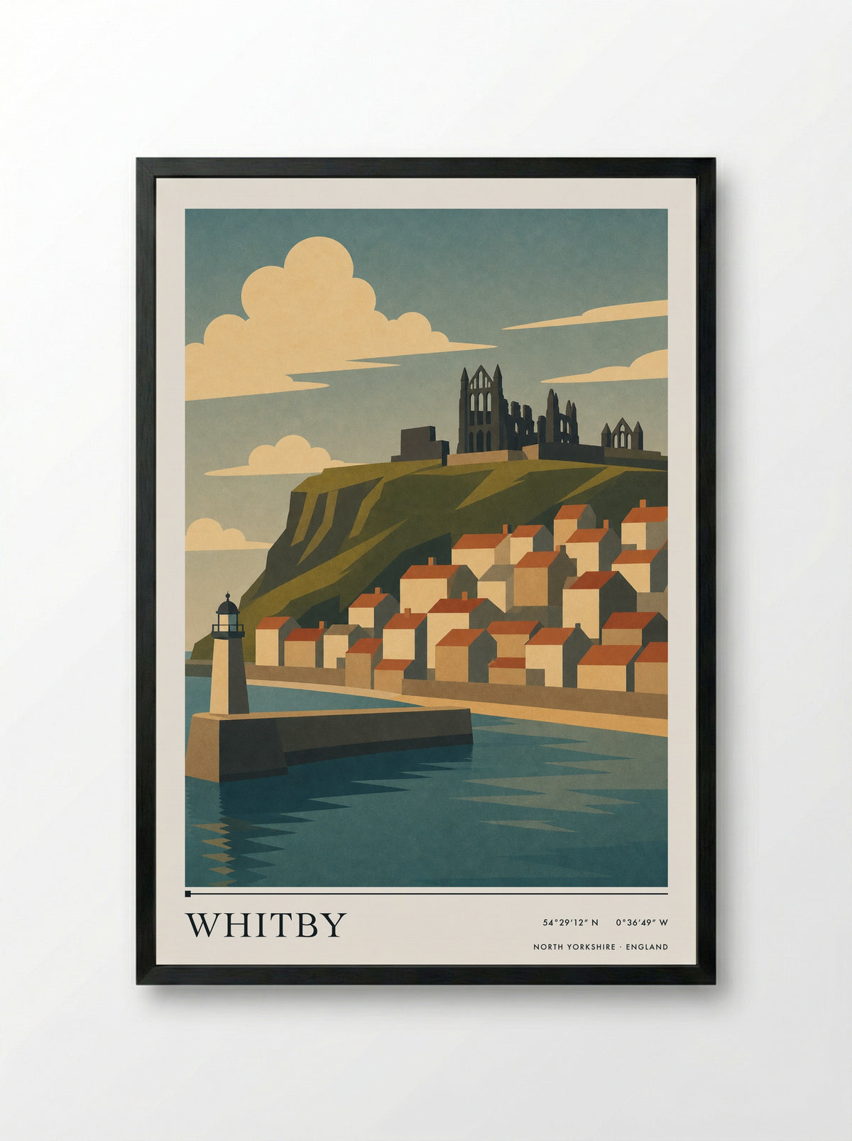 Whitby Yorkshire Travel Poster - Framed Print Black