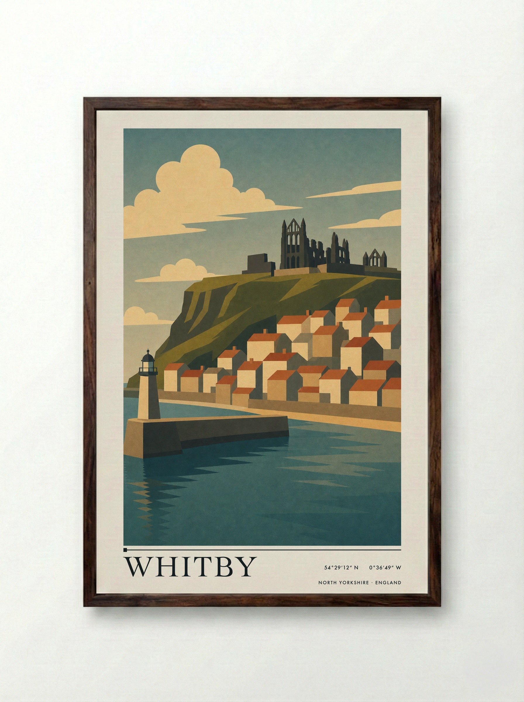 Whitby Yorkshire Travel Poster - Framed Print Dark Wood