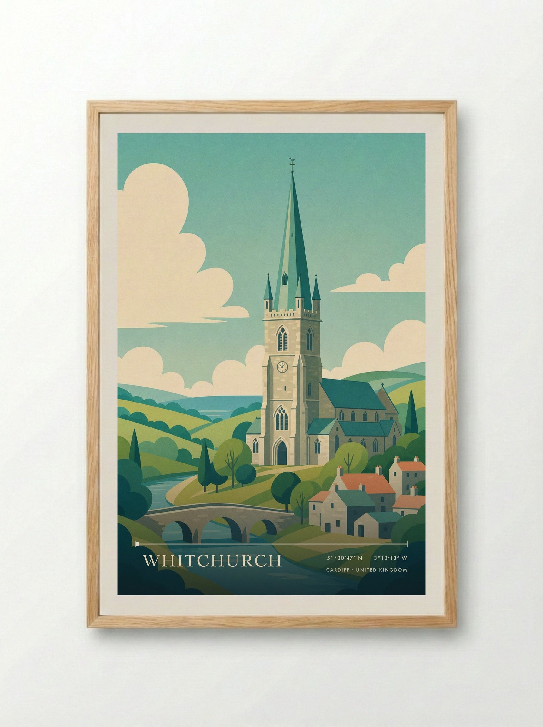 Whitchurch Cardiff United Kingdom Travel Poster - Framed Print Wood