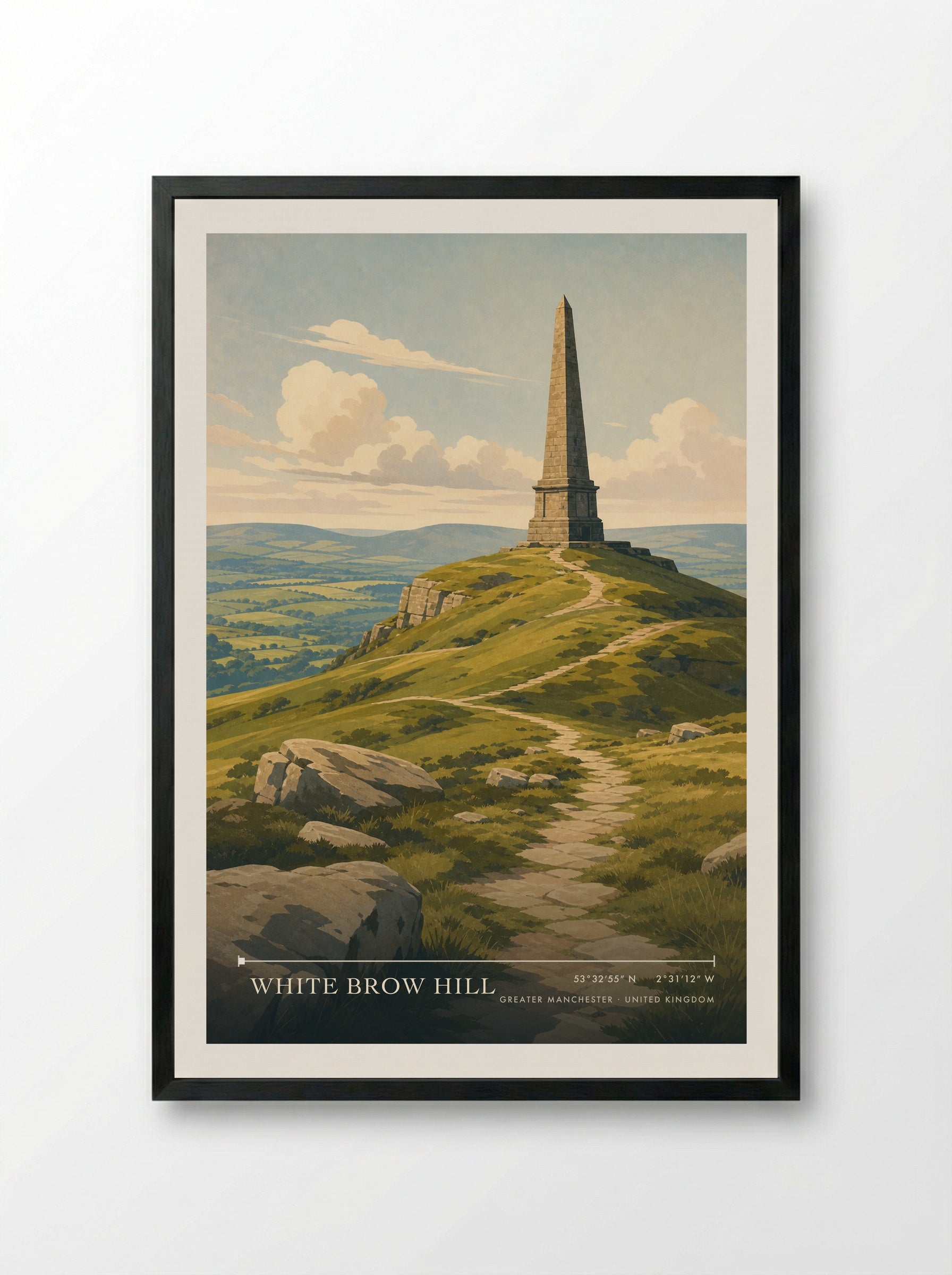 White Brow Hill Greater Manchester United Kingdom Travel Poster - Framed Print Black