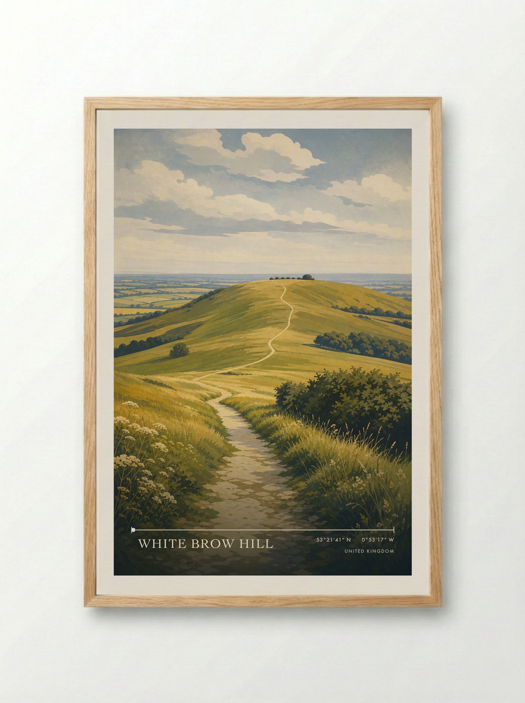 White Brow Hill United Kingdom Travel Poster - Framed Print Wood