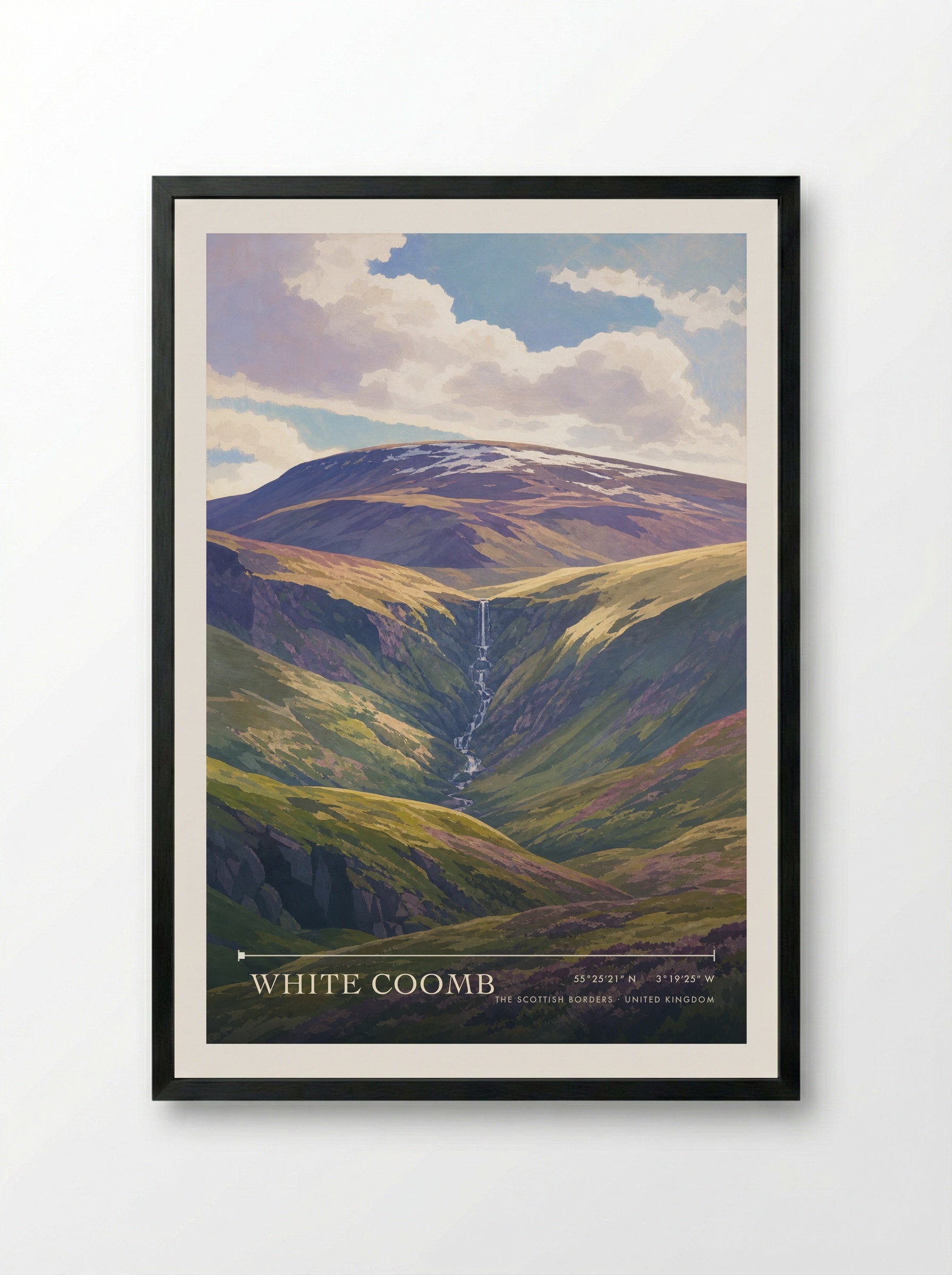 White Coomb The Scottish Borders United Kingdom Travel Poster - Framed Print Black