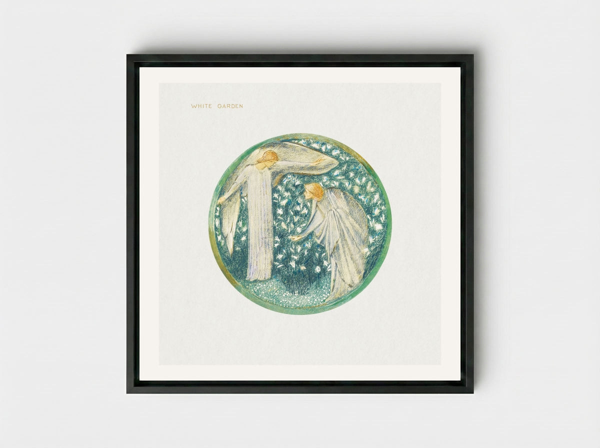 White Garden from The Flower Book - Edward Burne-Jones - Framed Canvas Black