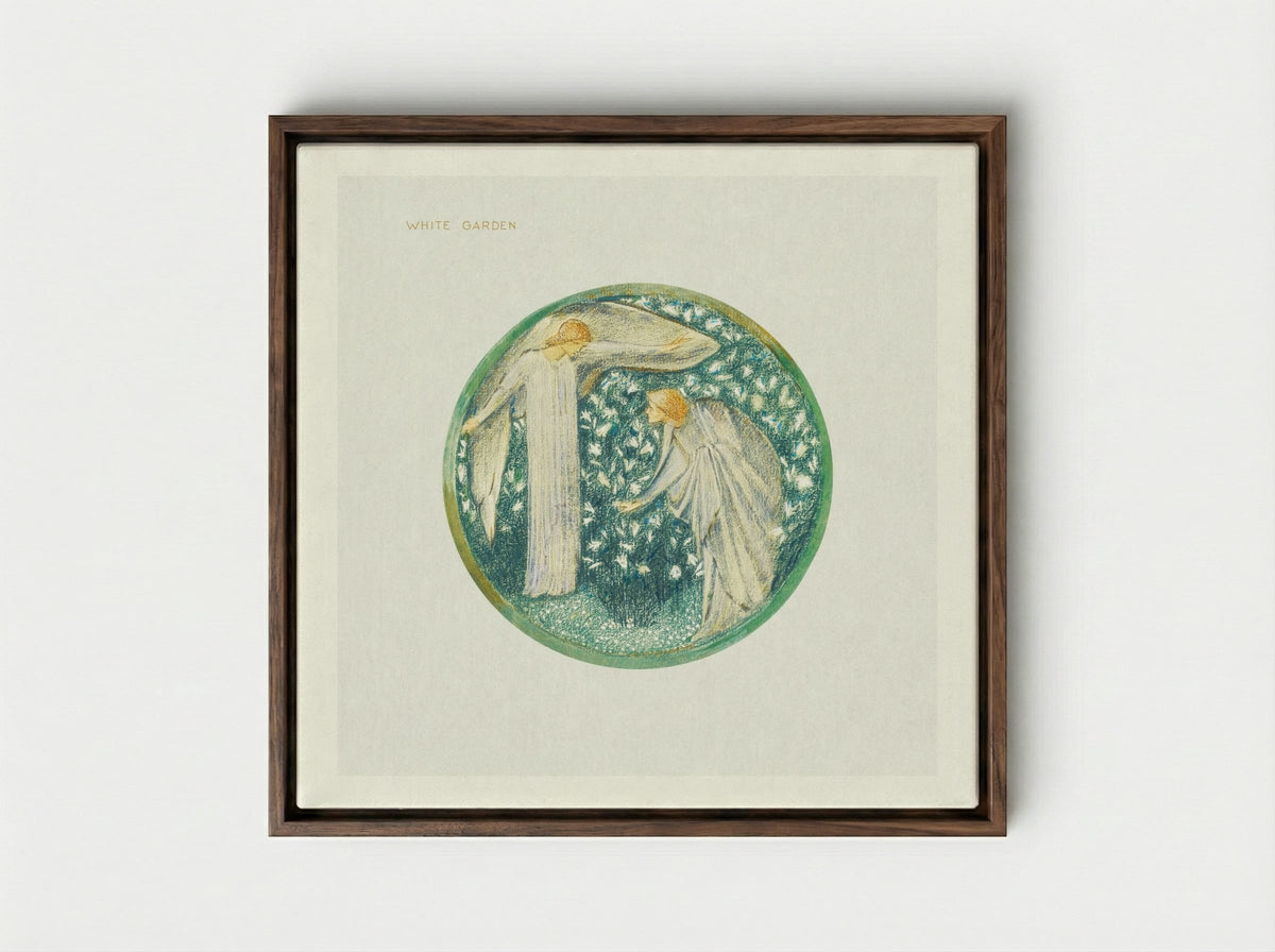 White Garden from The Flower Book - Edward Burne-Jones - Framed Canvas Dark Wood