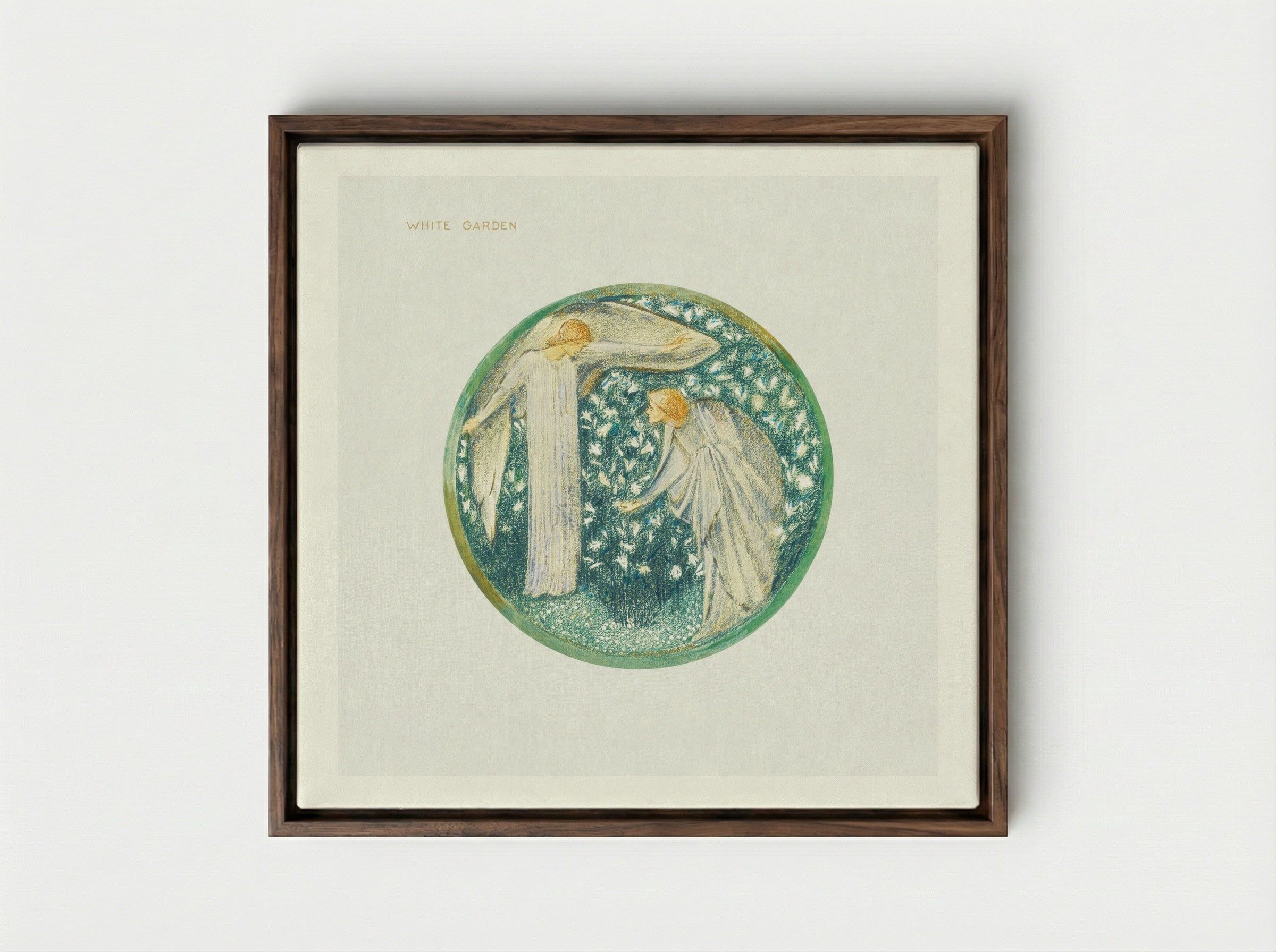 White Garden from The Flower Book - Edward Burne-Jones - Framed Canvas Dark Wood
