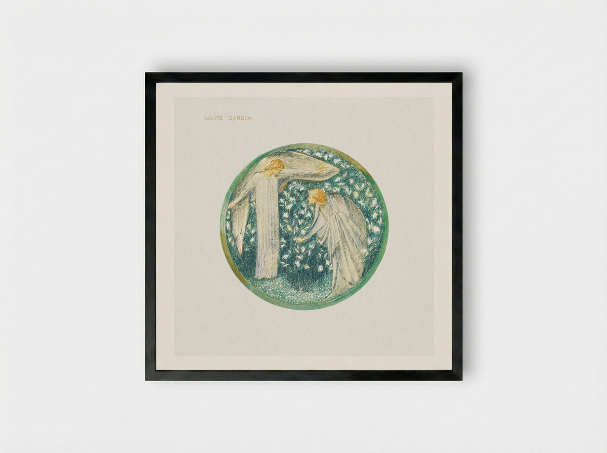 White Garden from The Flower Book - Edward Burne-Jones - Framed Print Black