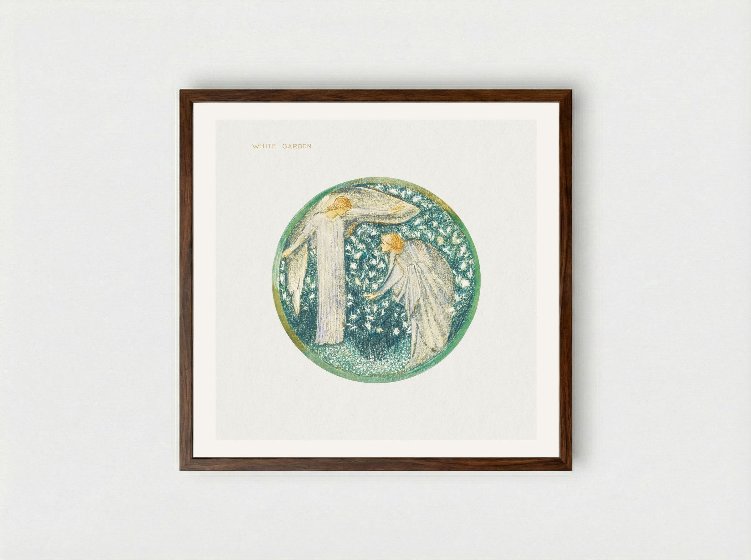 White Garden from The Flower Book - Edward Burne-Jones - Framed Print Dark Wood