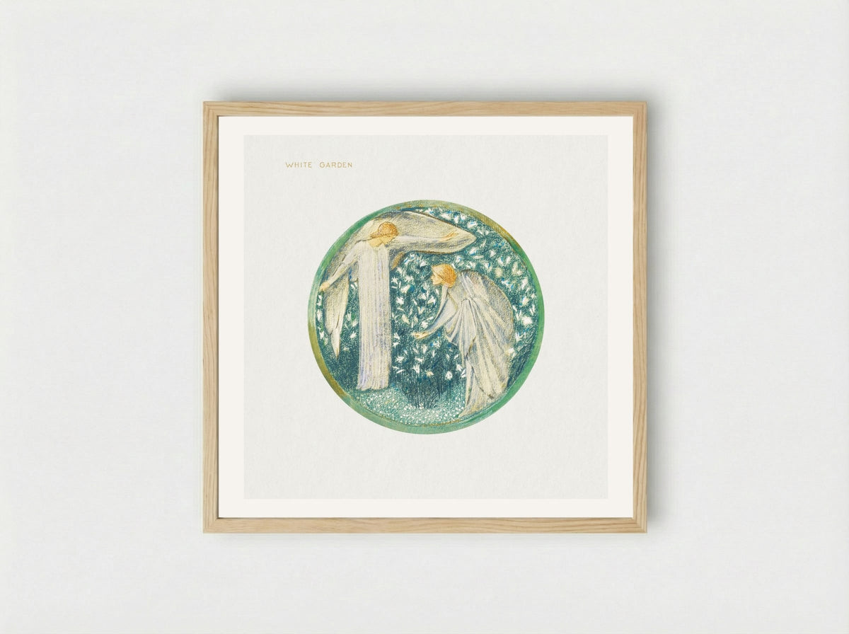 White Garden from The Flower Book - Edward Burne-Jones - Framed Print Wood