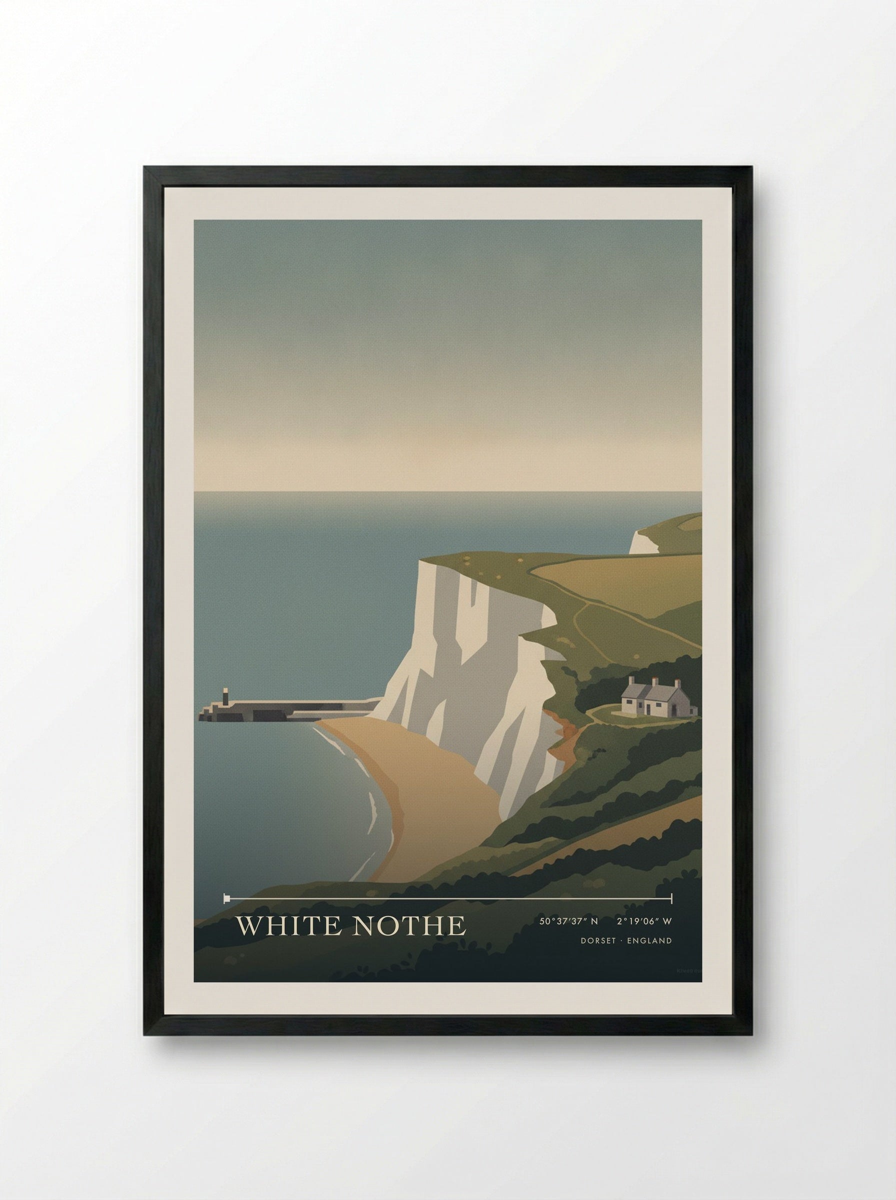 White Nothe Dorset England Travel Poster - Framed Print Black