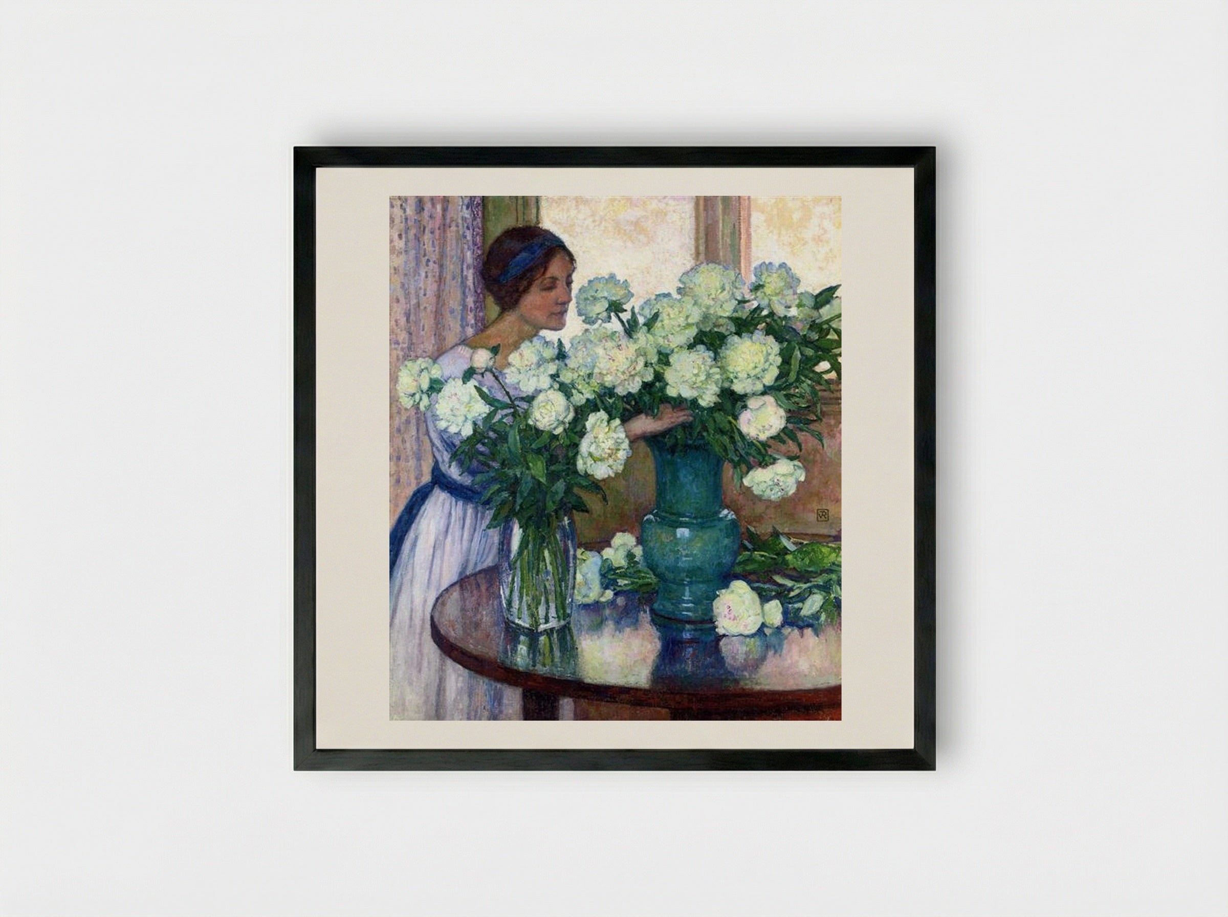 White Peonies - Théo van Rysselberghe - Framed Print Black