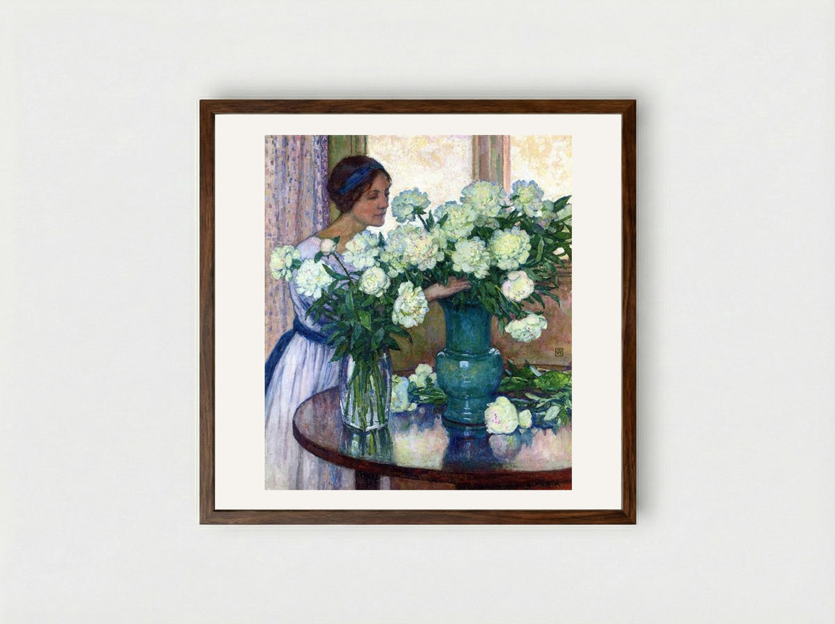 White Peonies - Théo van Rysselberghe - Framed Print Dark Wood