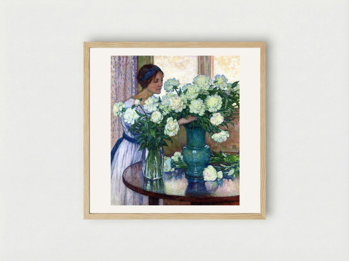White Peonies - Théo van Rysselberghe - Framed Print Wood