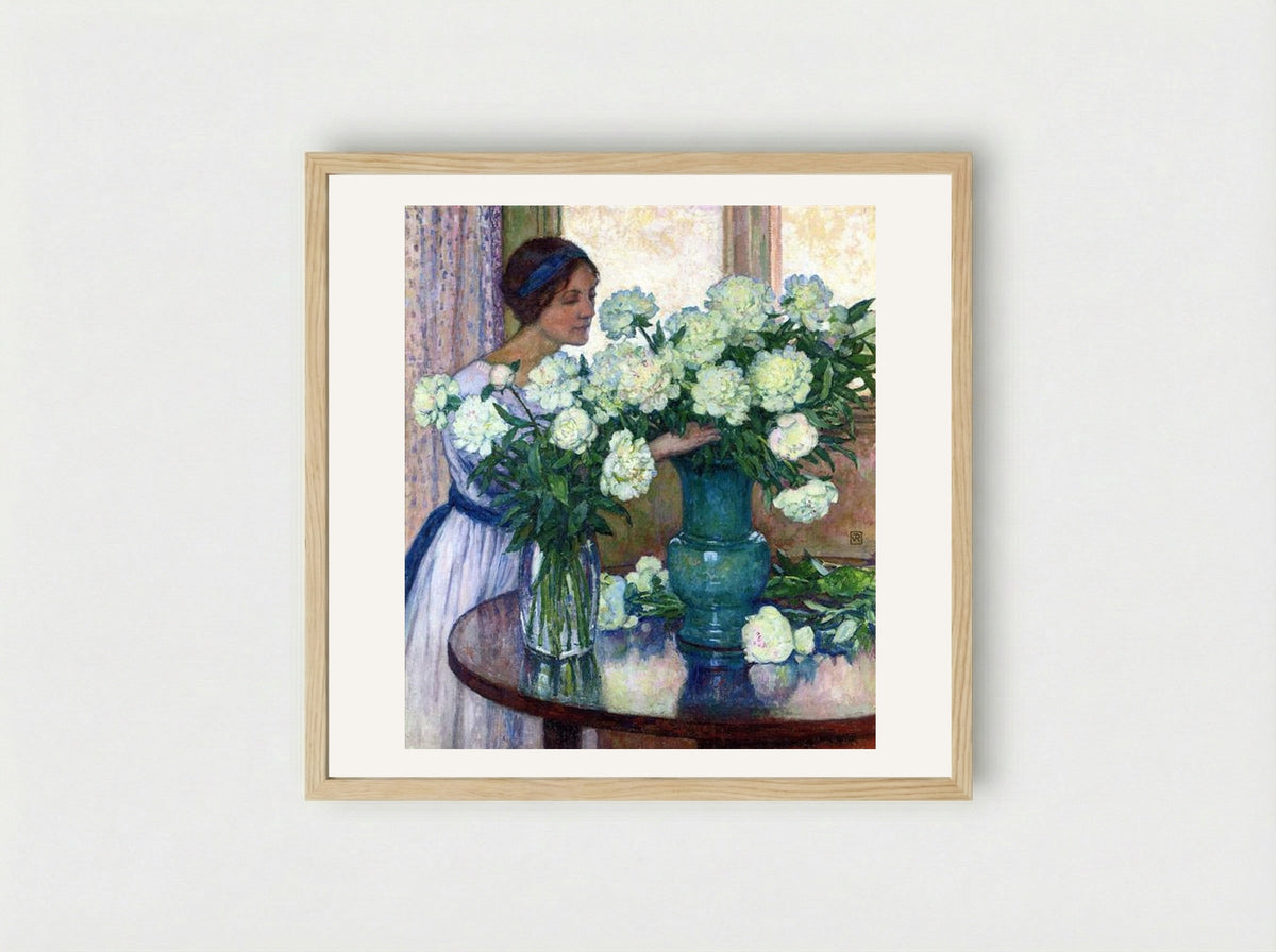 White Peonies - Théo van Rysselberghe - Framed Print Wood