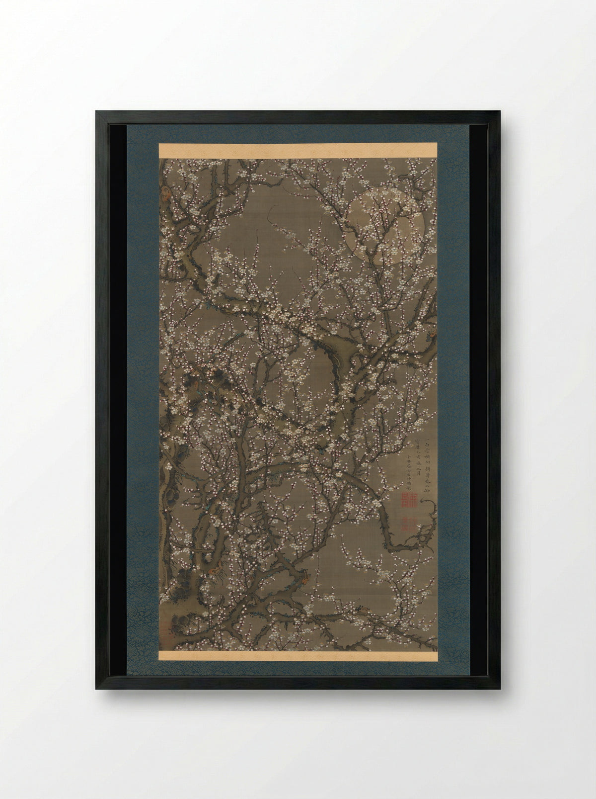 White Plum Blossoms and Moon - Itō Jakuchū - Framed Print Black