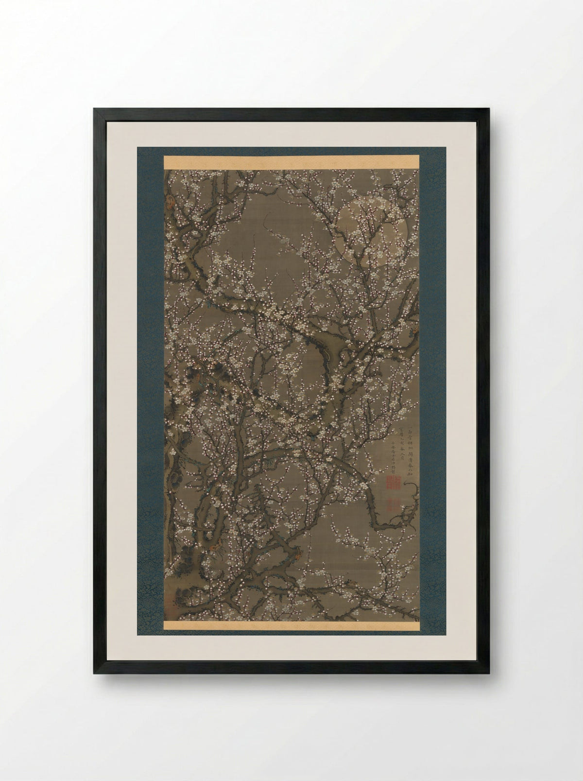 White Plum Blossoms and Moon - Itō Jakuchū - Framed Print Black