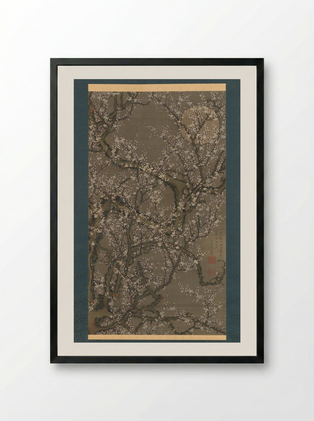 White Plum Blossoms and Moon - Itō Jakuchū - Framed Print Black