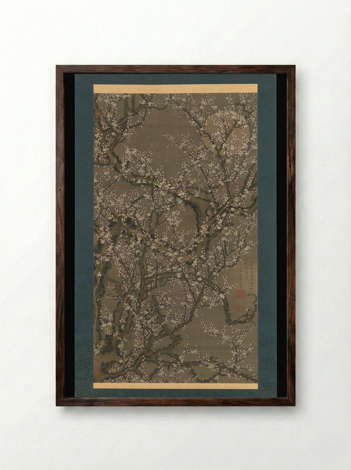 White Plum Blossoms and Moon - Itō Jakuchū - Framed Print Dark Wood