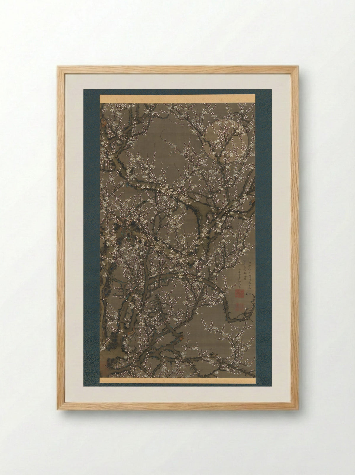 White Plum Blossoms and Moon - Itō Jakuchū - Framed Print Wood
