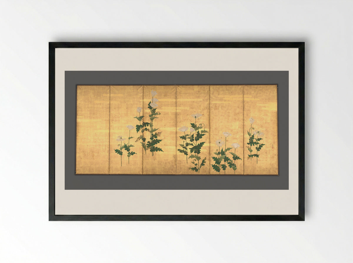 White Poppies - Ogata Kōrin - Framed Print Black