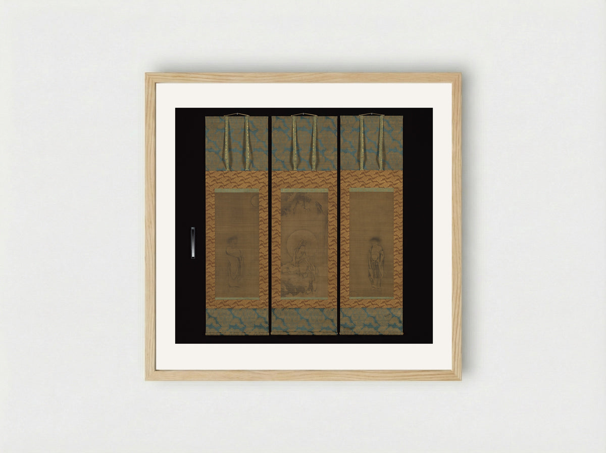 White-Robed Guanyin (Triptych Hanging Scroll) - Fine Art Print - Framed Print Wood