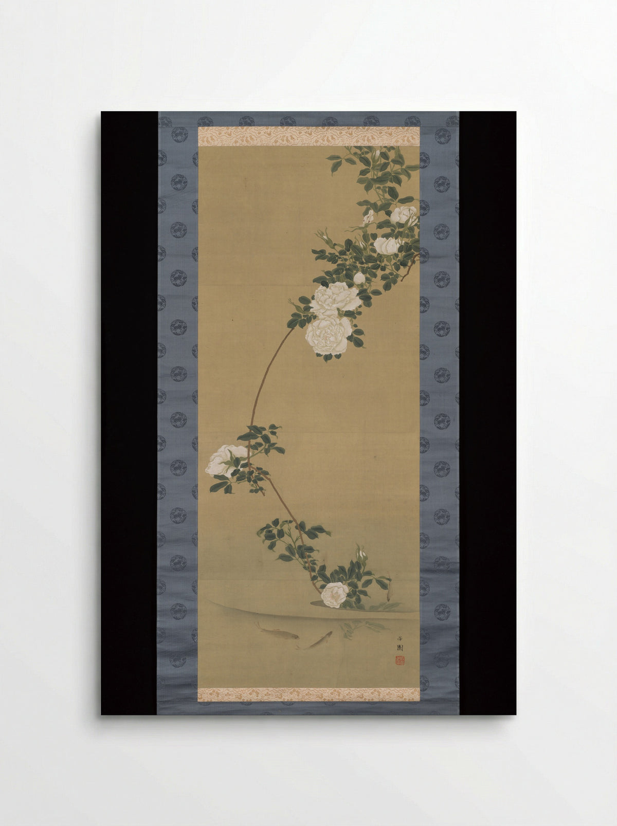 White Roses and Fish in Stream - Nishiyama Hōen - Poster