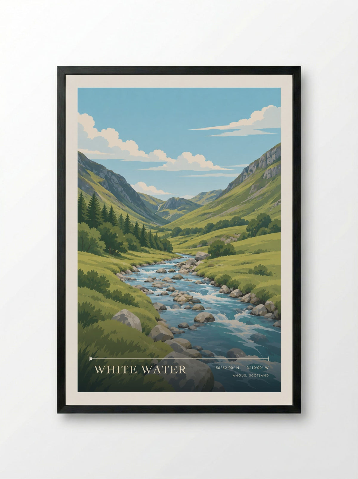 White Water, Angus, Scotland | Travel Poster - Framed Print Black