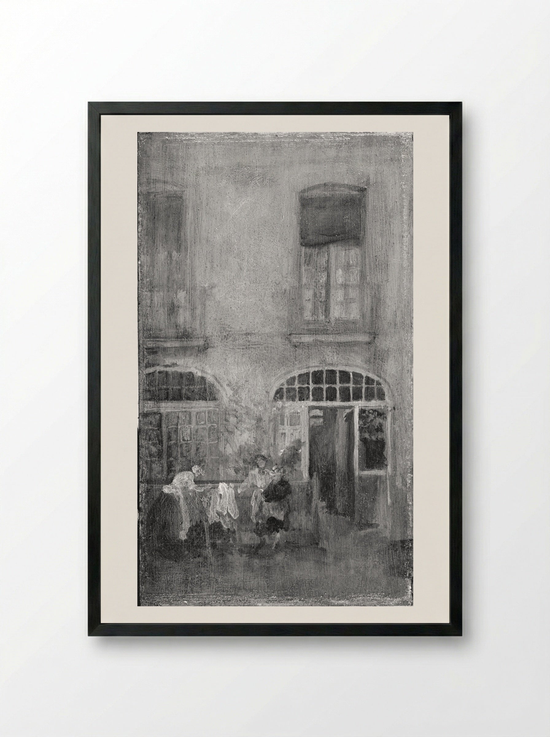 White and Grey: Courtyard, House in Dieppe - James Abbott McNeill Whistler - Framed Print Black