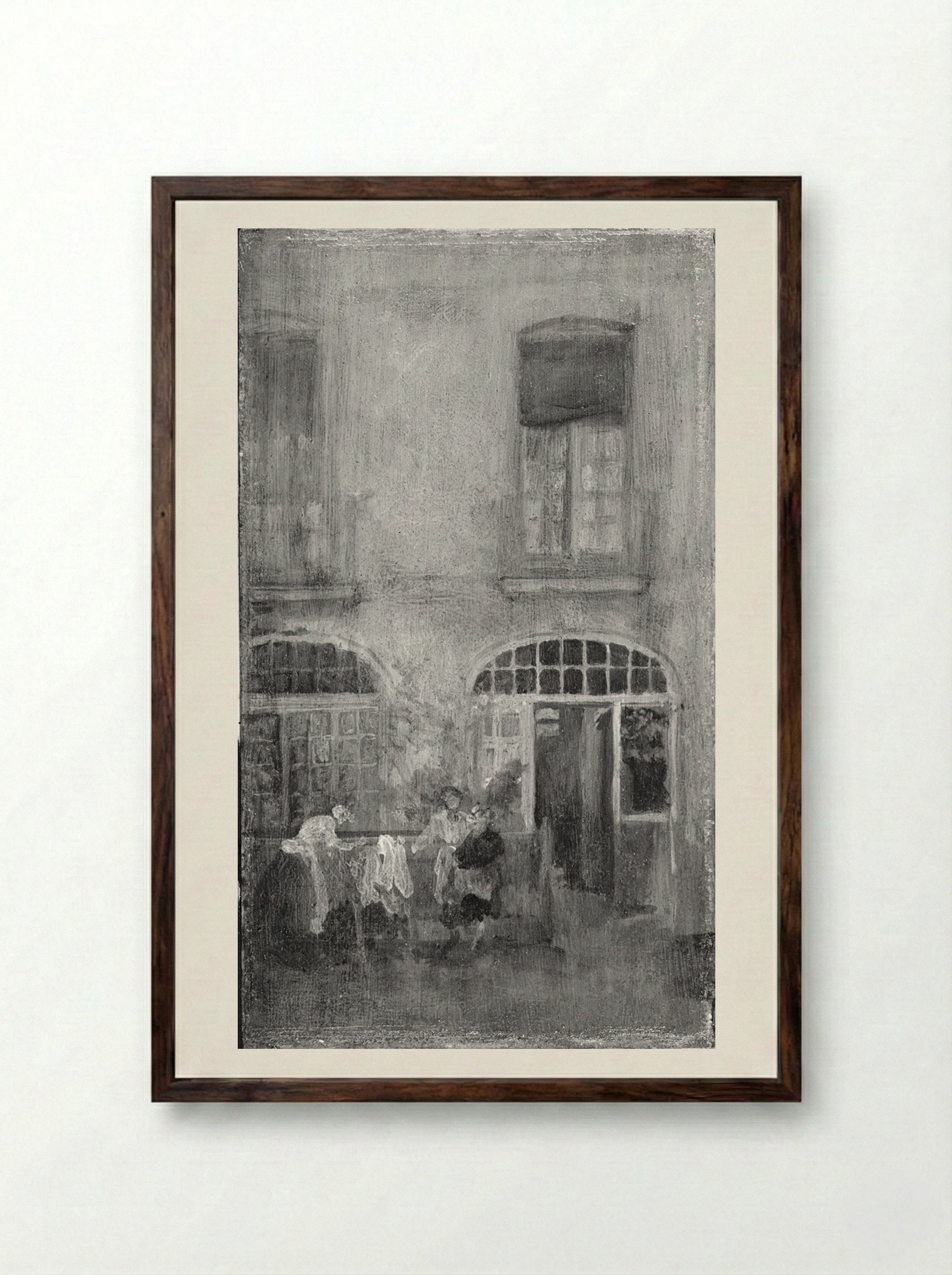 White and Grey: Courtyard, House in Dieppe - James Abbott McNeill Whistler - Framed Print Dark Wood