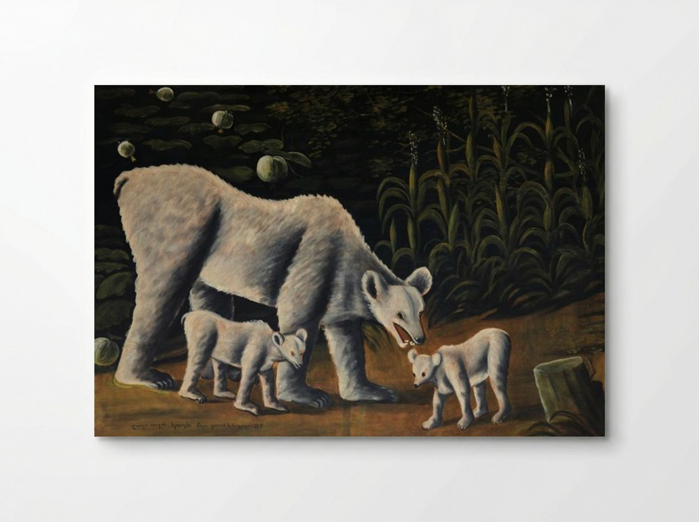 White bear with her cubs (in cornfield) - Niko Pirosmani - Poster