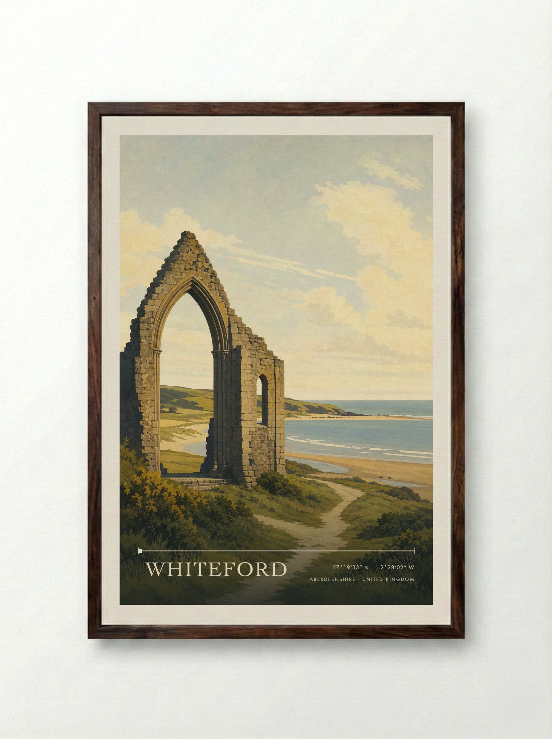 Whiteford Aberdeenshire United Kingdom Travel Poster - Framed Print Dark Wood